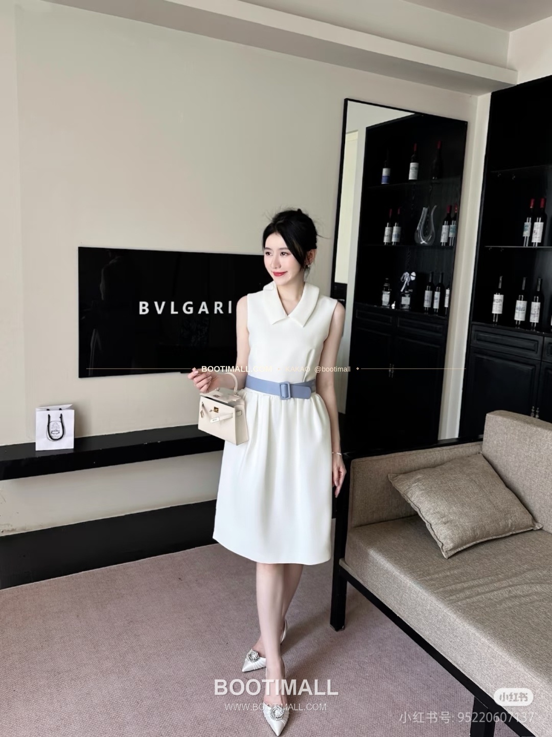 셀린느 2026SS 벨티드 슬리브리스 플레어 미디 원피스 화이트 Celine 2026 SS Belted Sleeveless Flare Midi Dress White 9