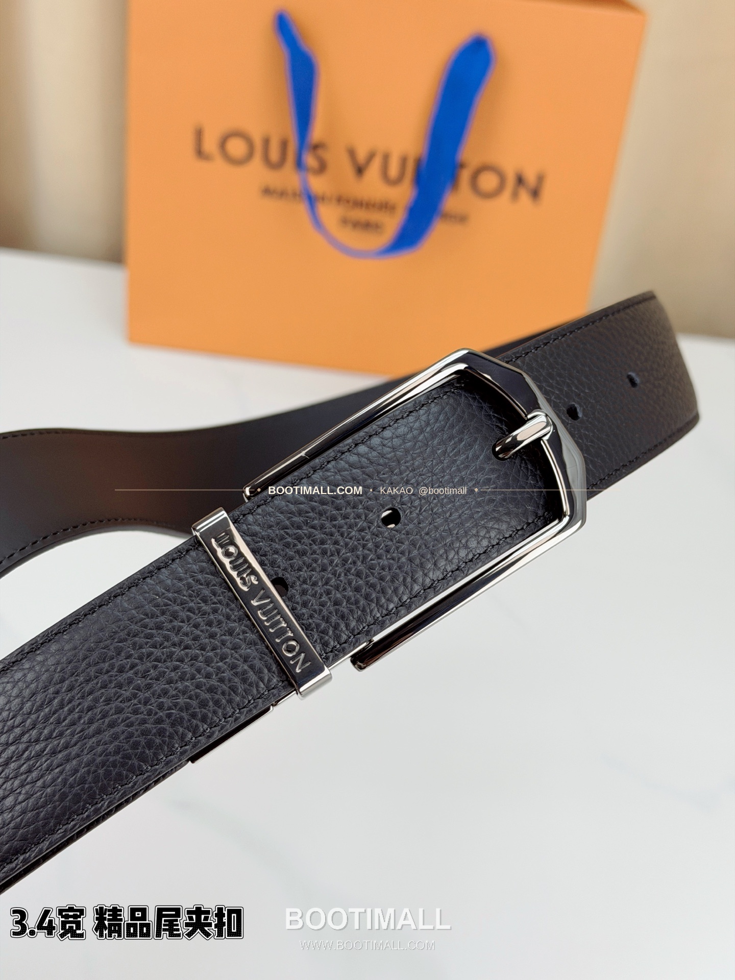 루이비통 LV 리치드 카프스킨 핀버클 블랙 벨트 Louis Vuitton LV Grained Calfskin Pin Buckle Black Belt 3.4cm 2