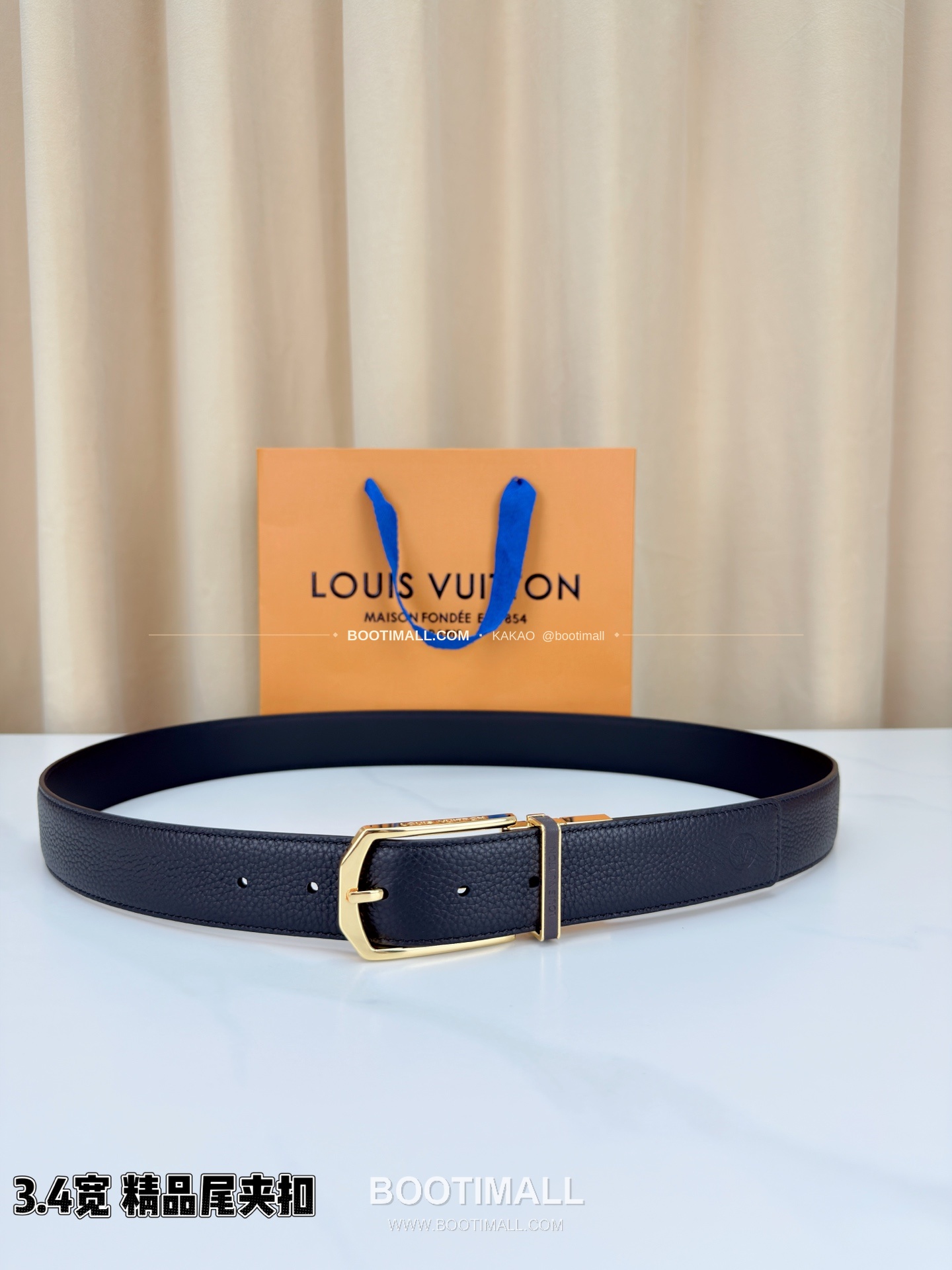 루이비통 LV 리치드 카프스킨 핀버클 블랙 벨트 Louis Vuitton LV Grained Calfskin Pin Buckle Black Belt 3.4cm 1
