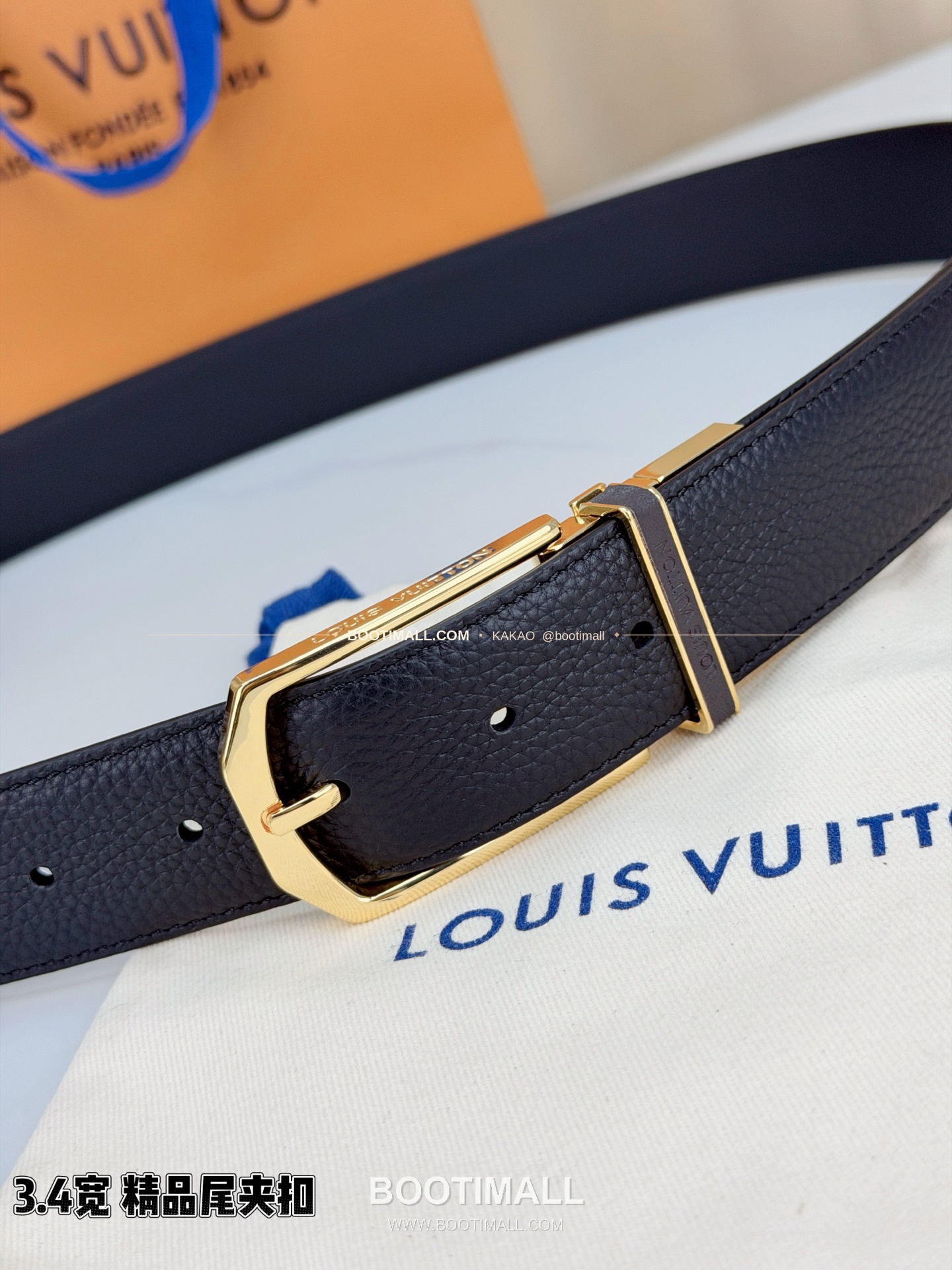 루이비통 LV 리치드 카프스킨 핀버클 블랙 벨트 Louis Vuitton LV Grained Calfskin Pin Buckle Black Belt 3.4cm 2