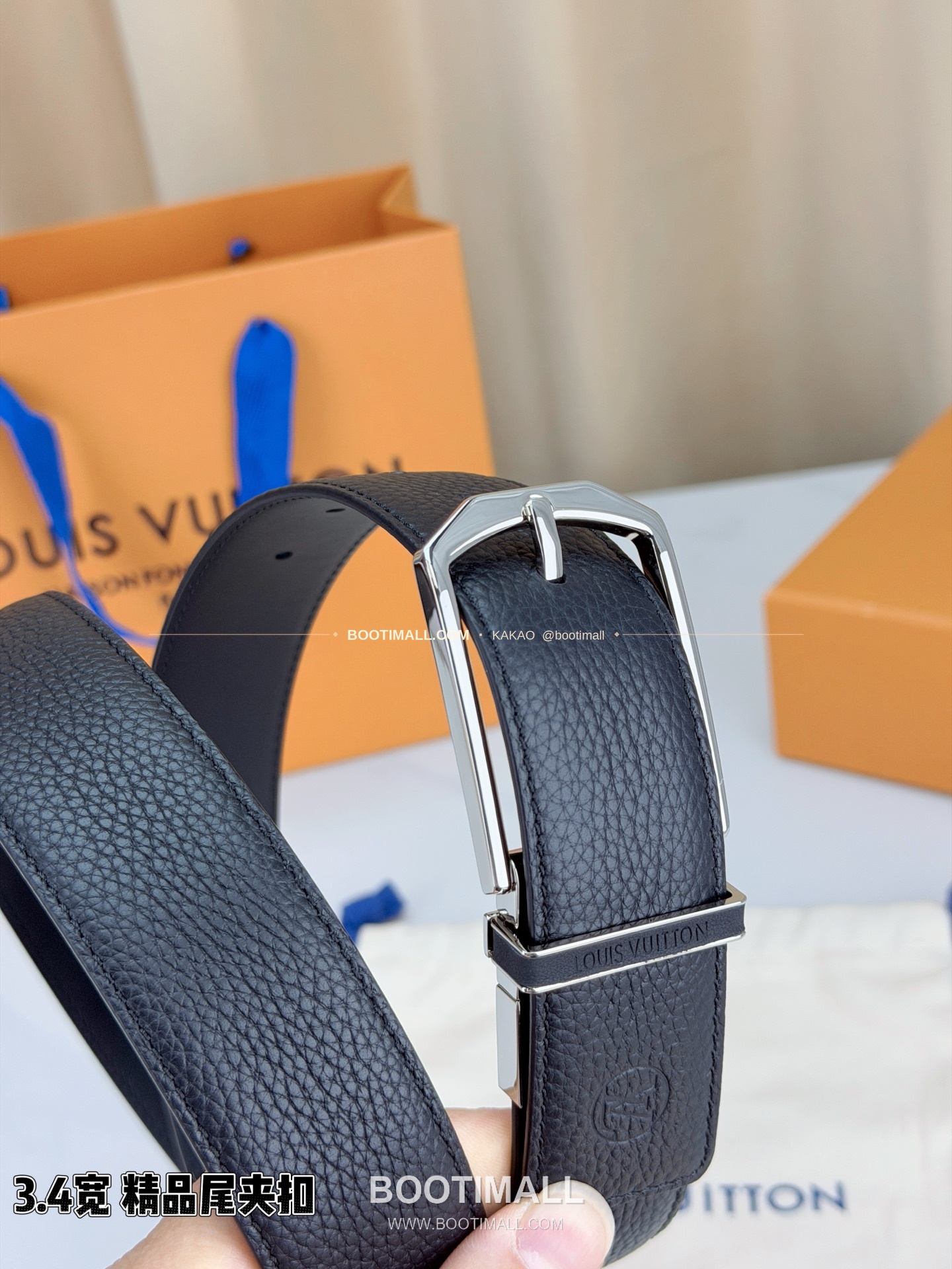 루이비통 LV 리치드 카프스킨 핀버클 블랙 벨트 Louis Vuitton LV Grained Calfskin Pin Buckle Black Belt 3.4cm 8