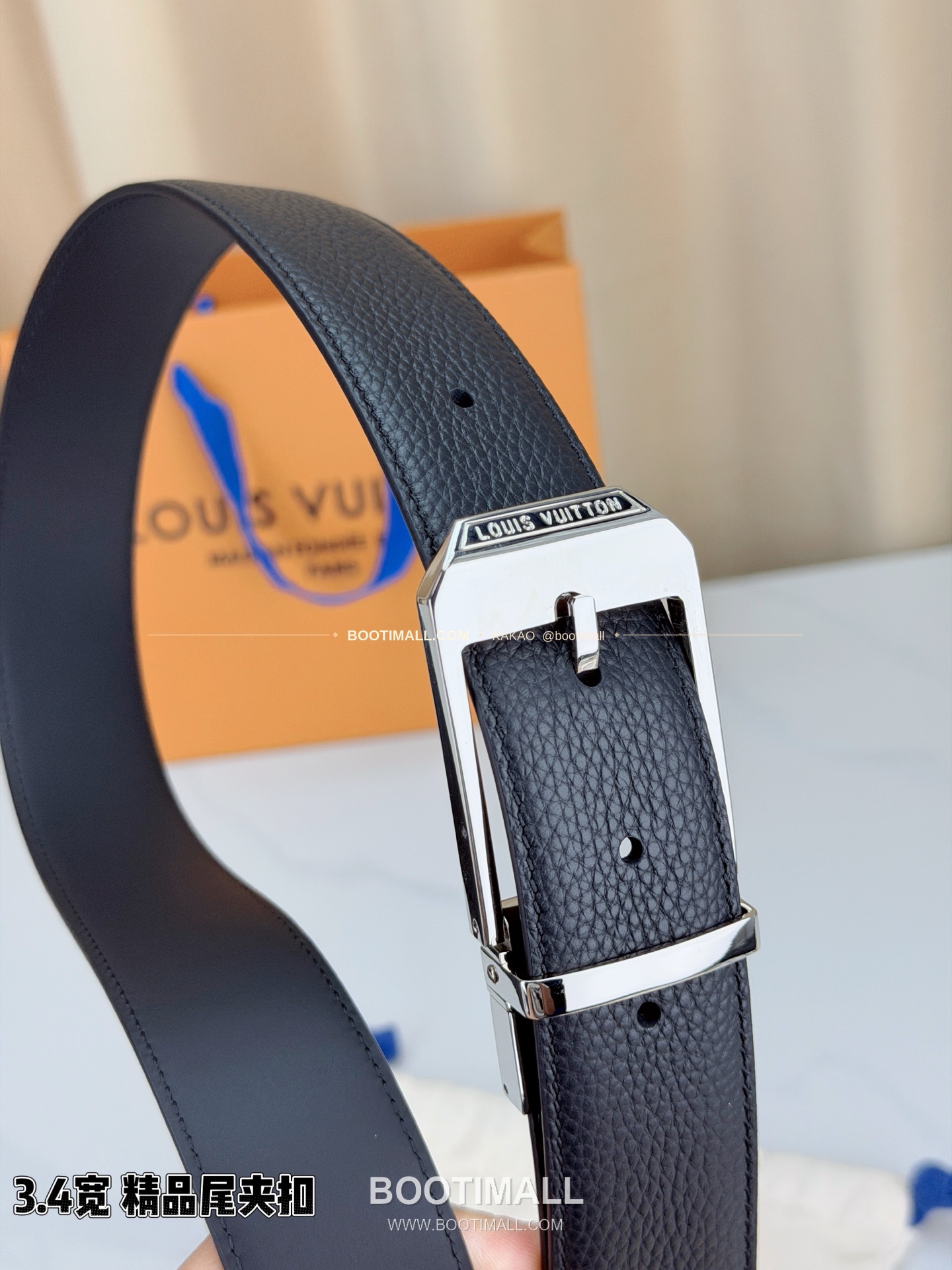 루이비통 LV 리치드 카프스킨 핀버클 블랙 벨트 Louis Vuitton LV Grained Calfskin Pin Buckle Black Belt 3.4cm 2