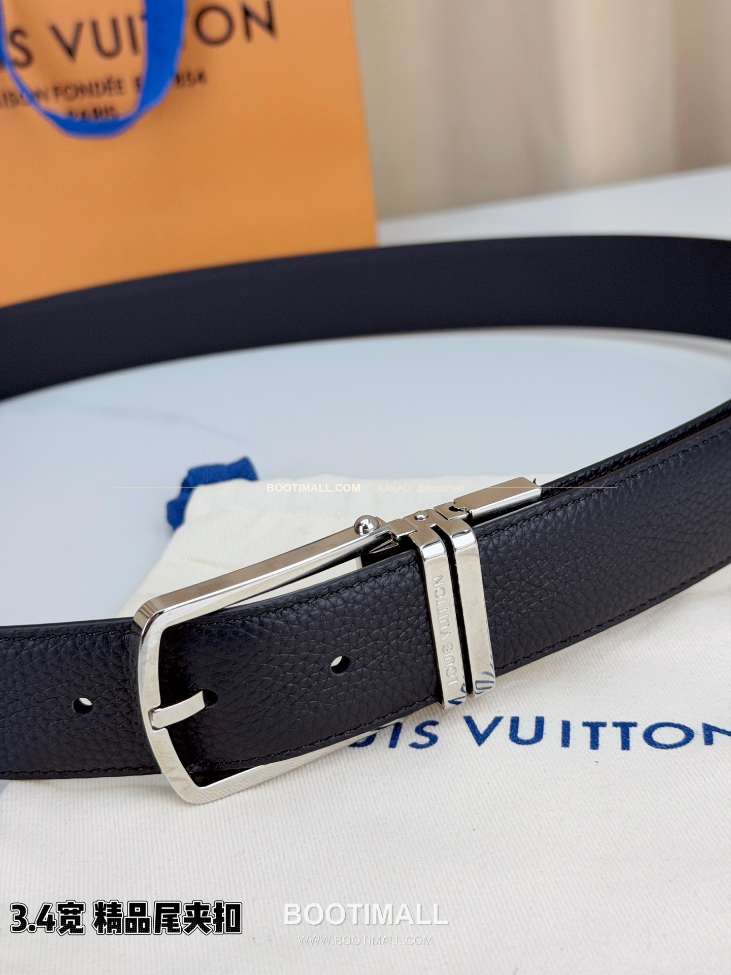 루이비통 LV 리치드 카프스킨 핀버클 블랙 벨트 Louis Vuitton LV Grained Calfskin Pin Buckle Black Belt 3.4cm 2