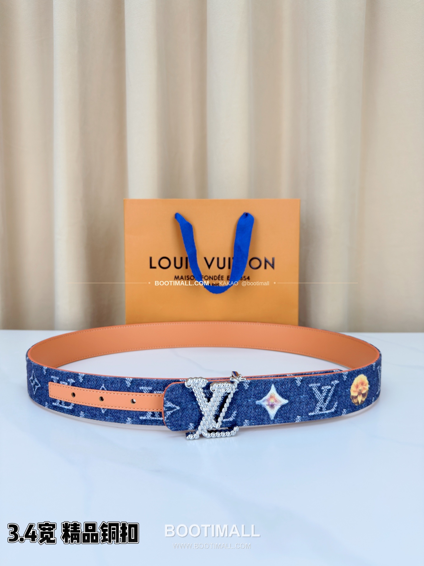 루이비통 LV 데님 캔버스 카프스킨 리버서블 벨트 Louis Vuitton LV Denim Canvas Calfskin Reversible Belt 3.4cm 1