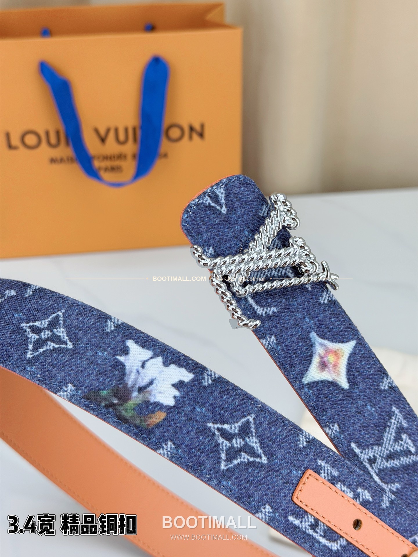 루이비통 LV 데님 캔버스 카프스킨 리버서블 벨트 Louis Vuitton LV Denim Canvas Calfskin Reversible Belt 3.4cm 3