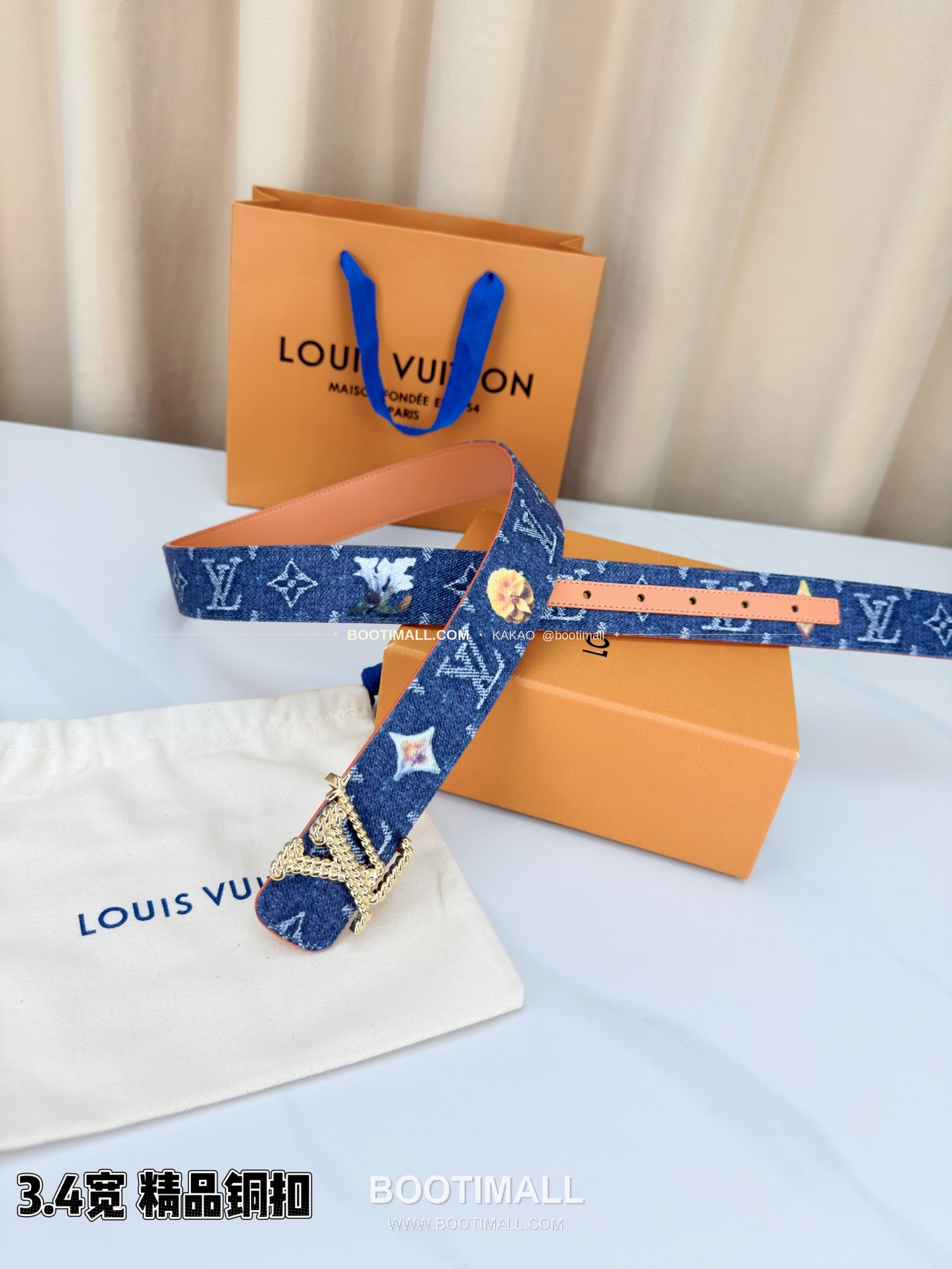 루이비통 LV 데님 캔버스 카프스킨 리버서블 벨트 Louis Vuitton LV Denim Canvas Calfskin Reversible Belt 3.4cm 5