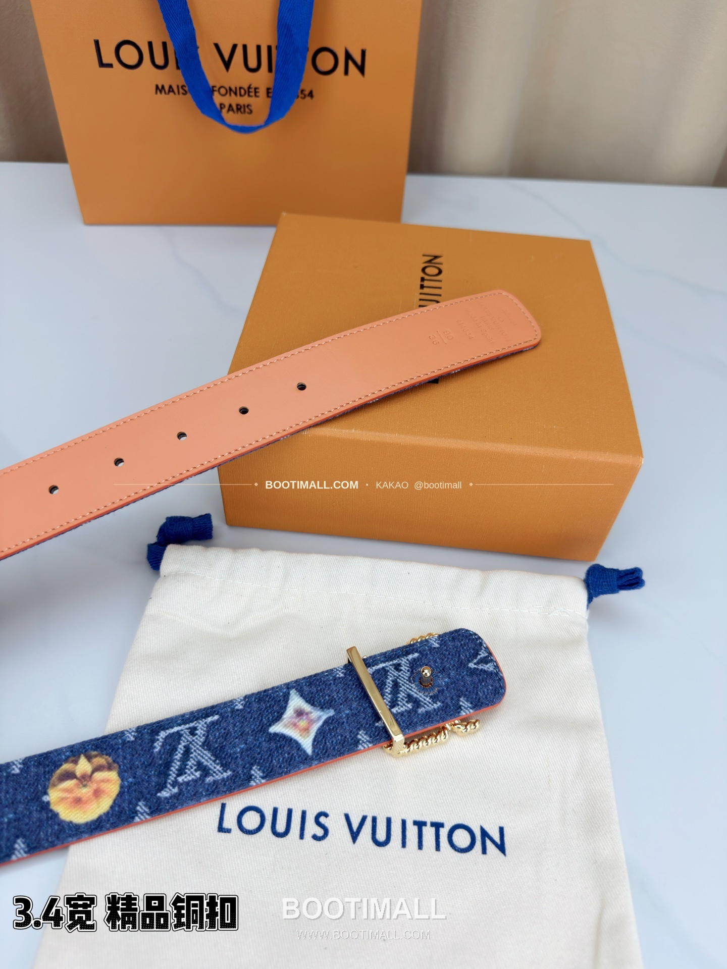 루이비통 LV 데님 캔버스 카프스킨 리버서블 벨트 Louis Vuitton LV Denim Canvas Calfskin Reversible Belt 3.4cm 8