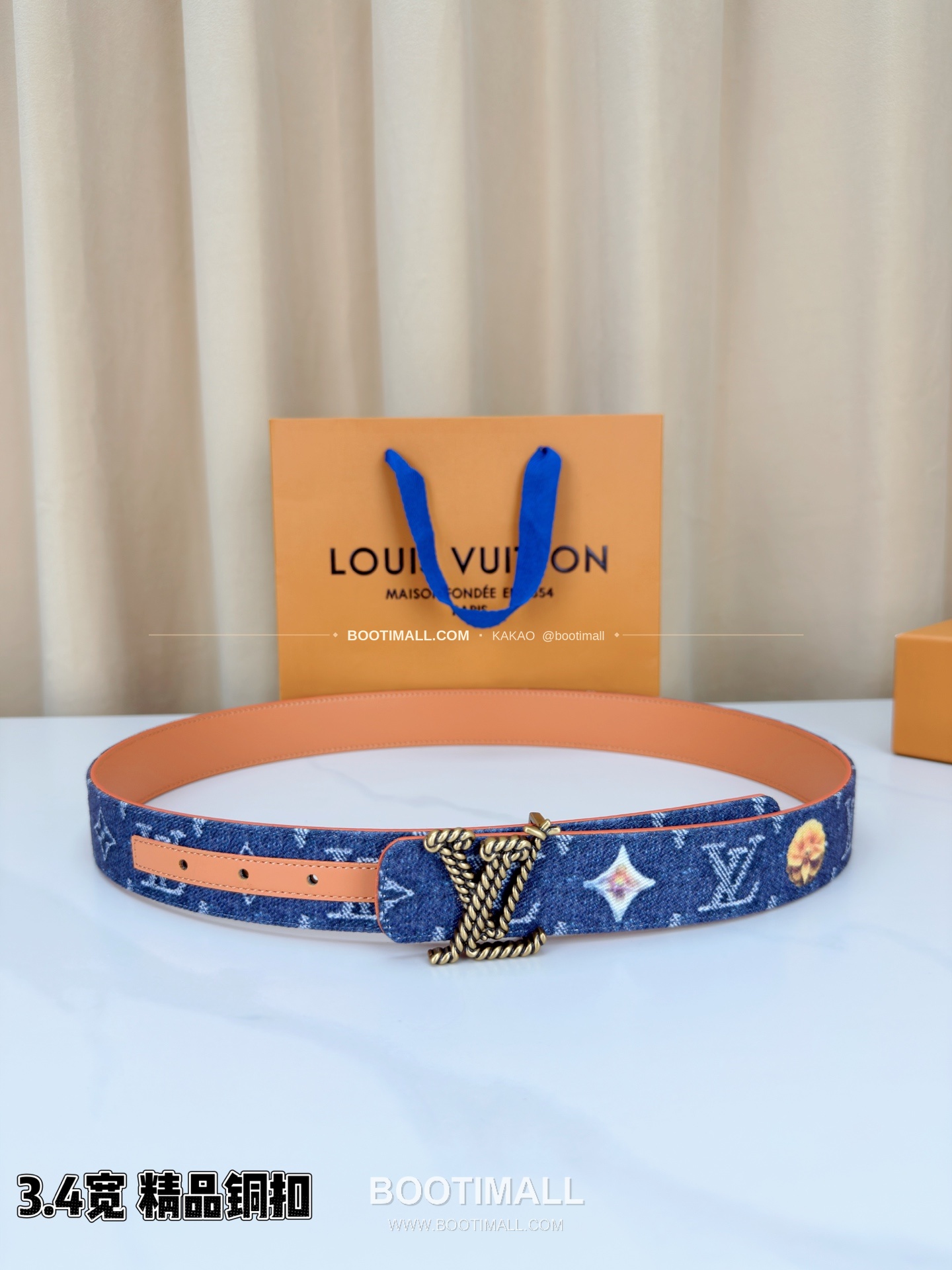 루이비통 LV 데님 캔버스 카프스킨 리버서블 벨트 Louis Vuitton LV Denim Canvas Calfskin Reversible Belt 3.4cm 1