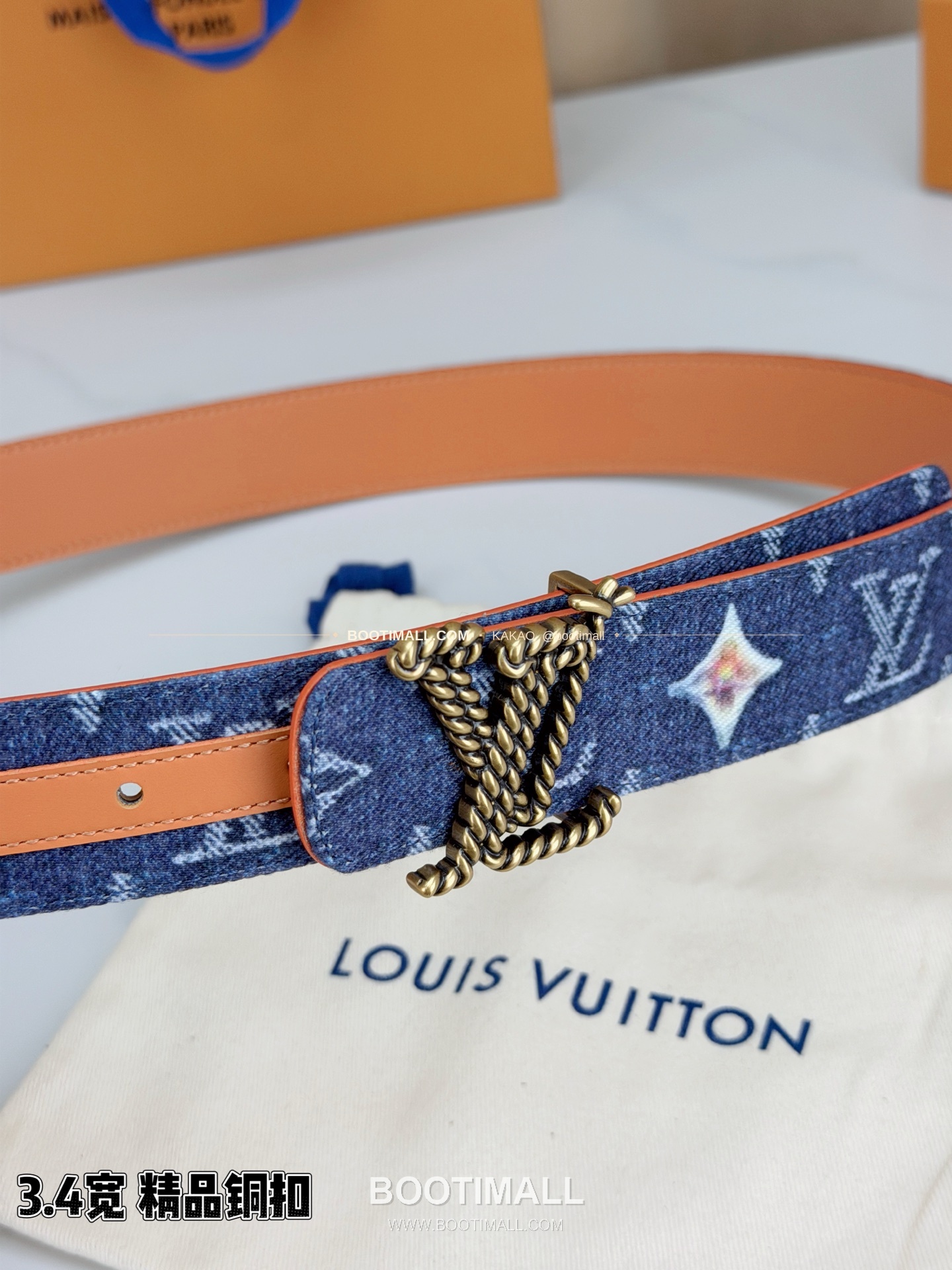 루이비통 LV 데님 캔버스 카프스킨 리버서블 벨트 Louis Vuitton LV Denim Canvas Calfskin Reversible Belt 3.4cm 2