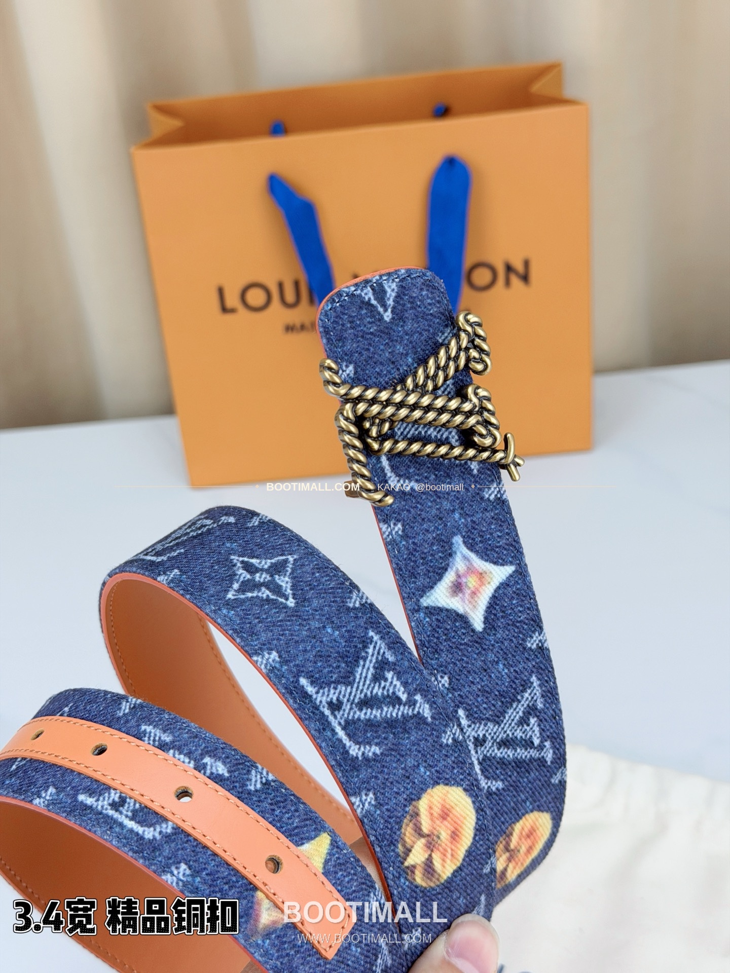 루이비통 LV 데님 캔버스 카프스킨 리버서블 벨트 Louis Vuitton LV Denim Canvas Calfskin Reversible Belt 3.4cm 3