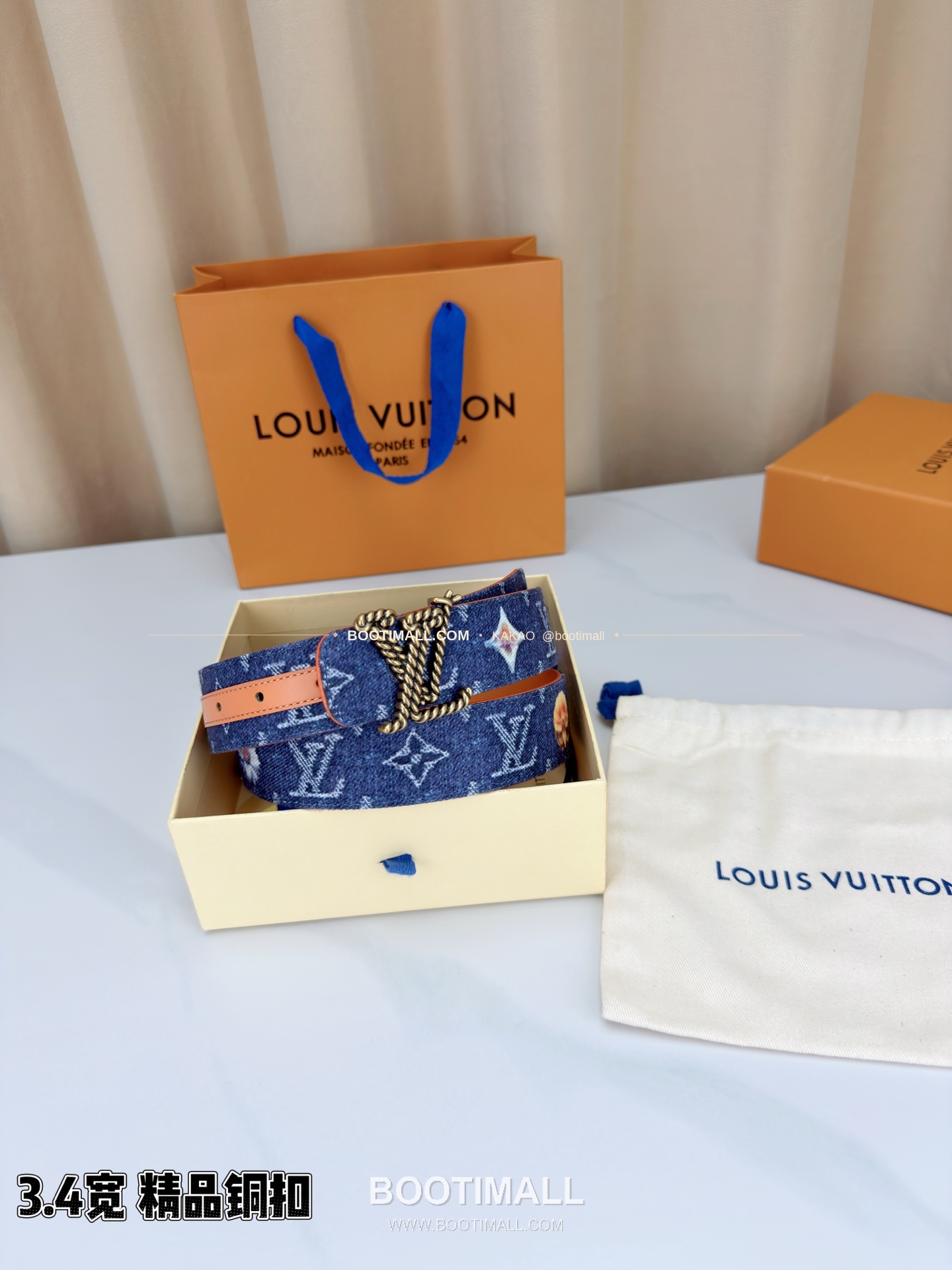 루이비통 LV 데님 캔버스 카프스킨 리버서블 벨트 Louis Vuitton LV Denim Canvas Calfskin Reversible Belt 3.4cm 4