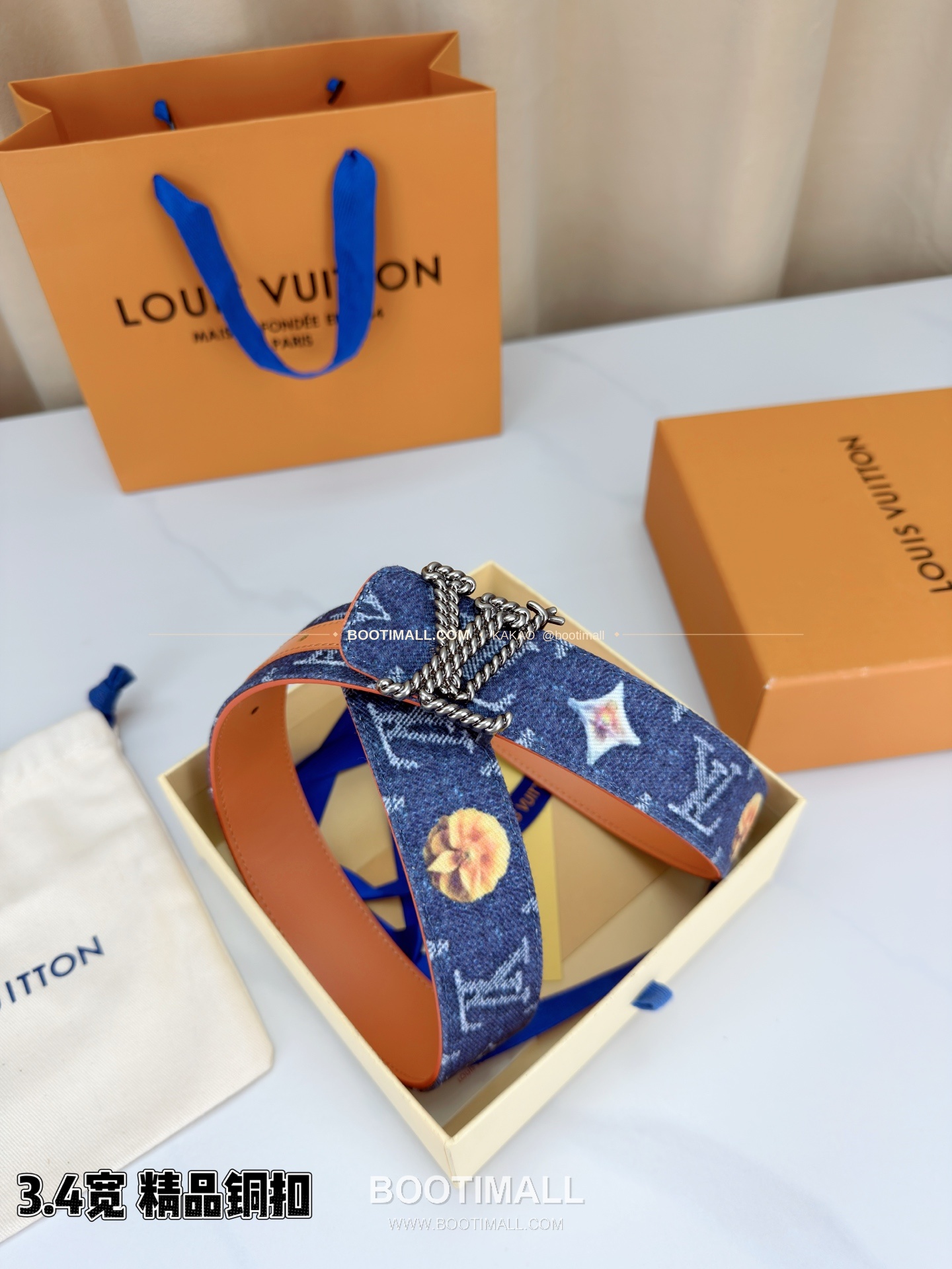 루이비통 LV 데님 캔버스 카프스킨 리버서블 벨트 Louis Vuitton LV Denim Canvas Calfskin Reversible Belt 3.4cm 7