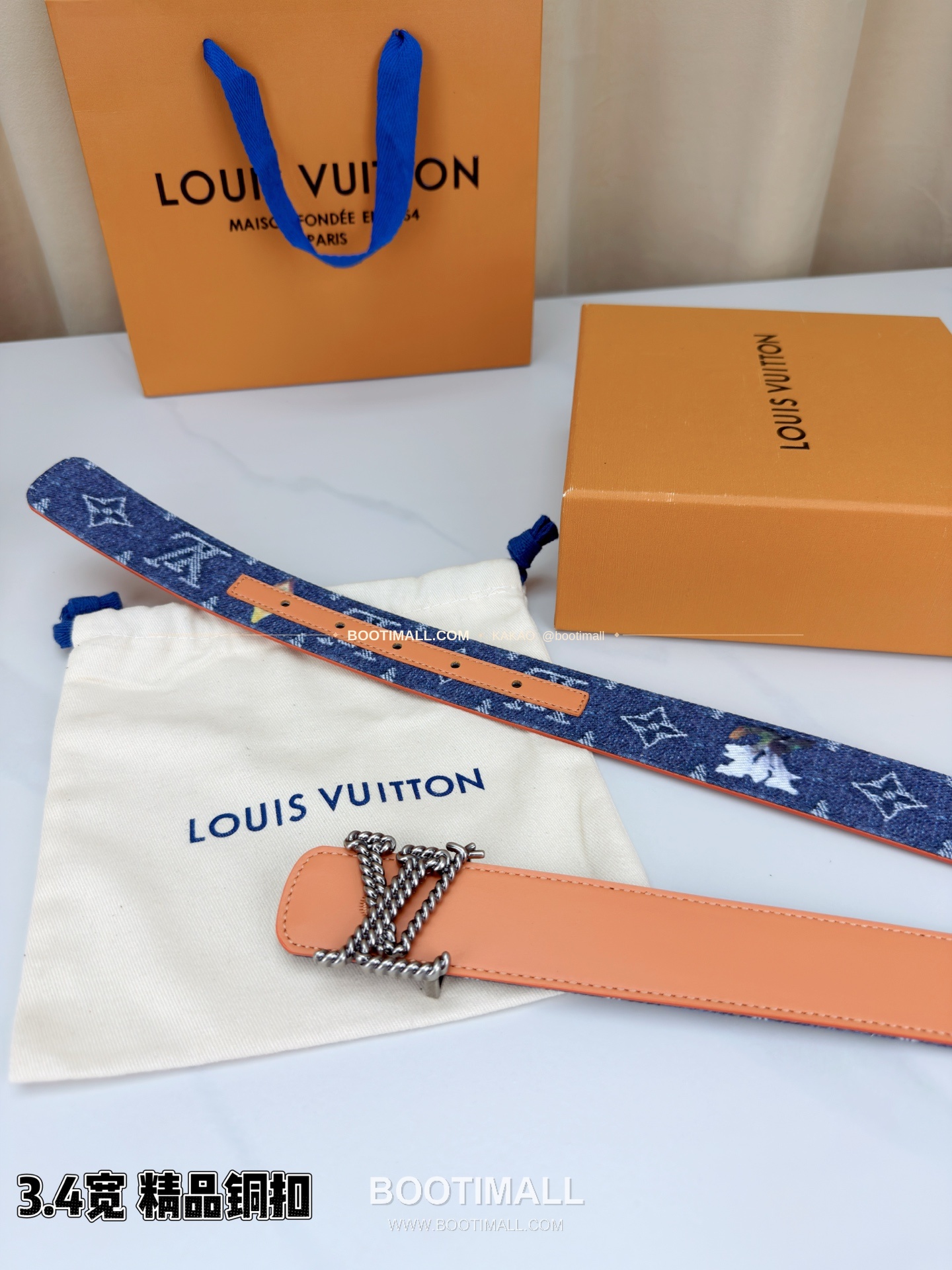 루이비통 LV 데님 캔버스 카프스킨 리버서블 벨트 Louis Vuitton LV Denim Canvas Calfskin Reversible Belt 3.4cm 8