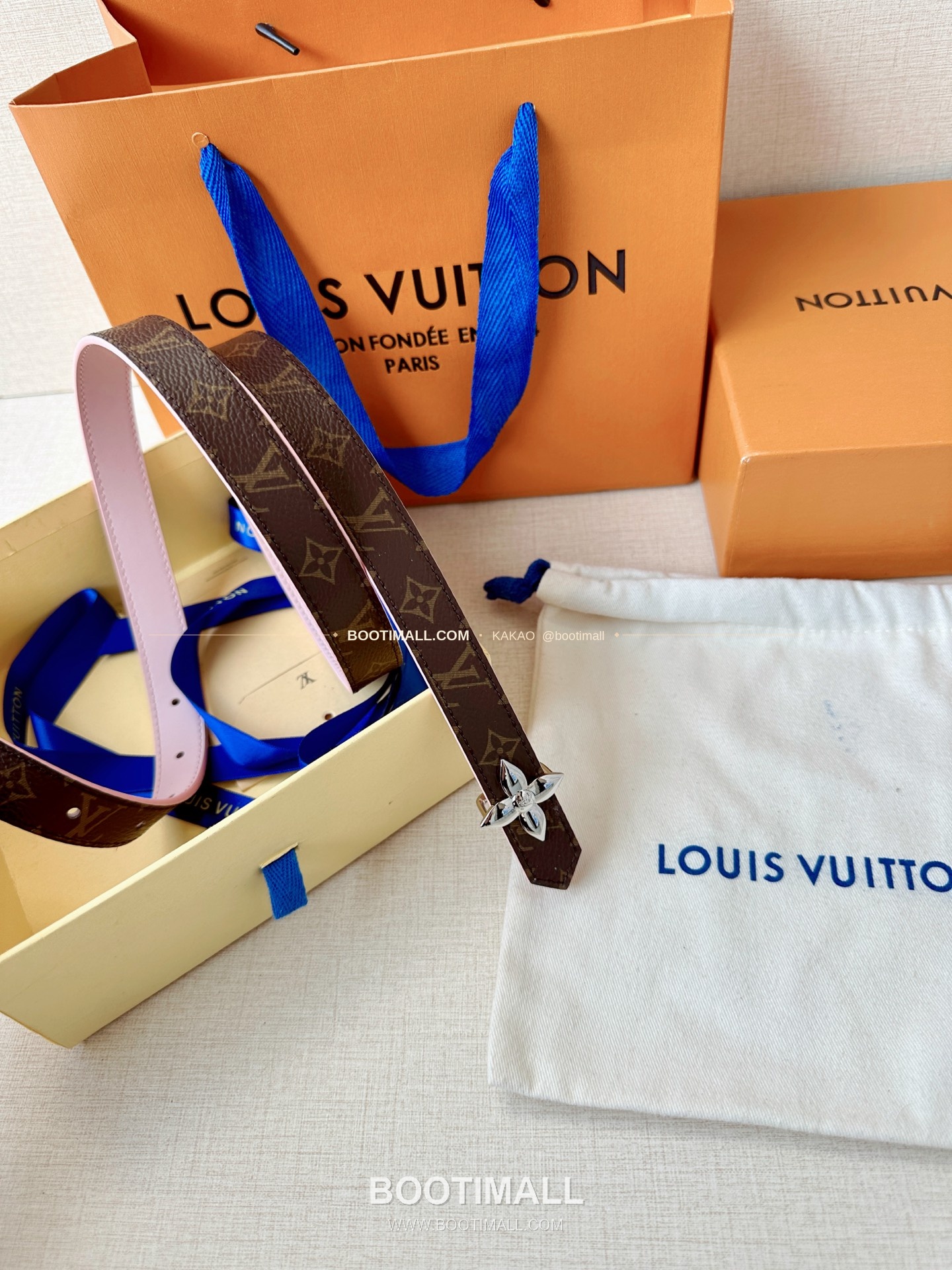 루이비통 LV 모노그램 캔버스 플라워 버클 리버서블 벨트 Louis Vuitton LV Monogram Canvas Flower Buckle Reversible Belt 2cm 4