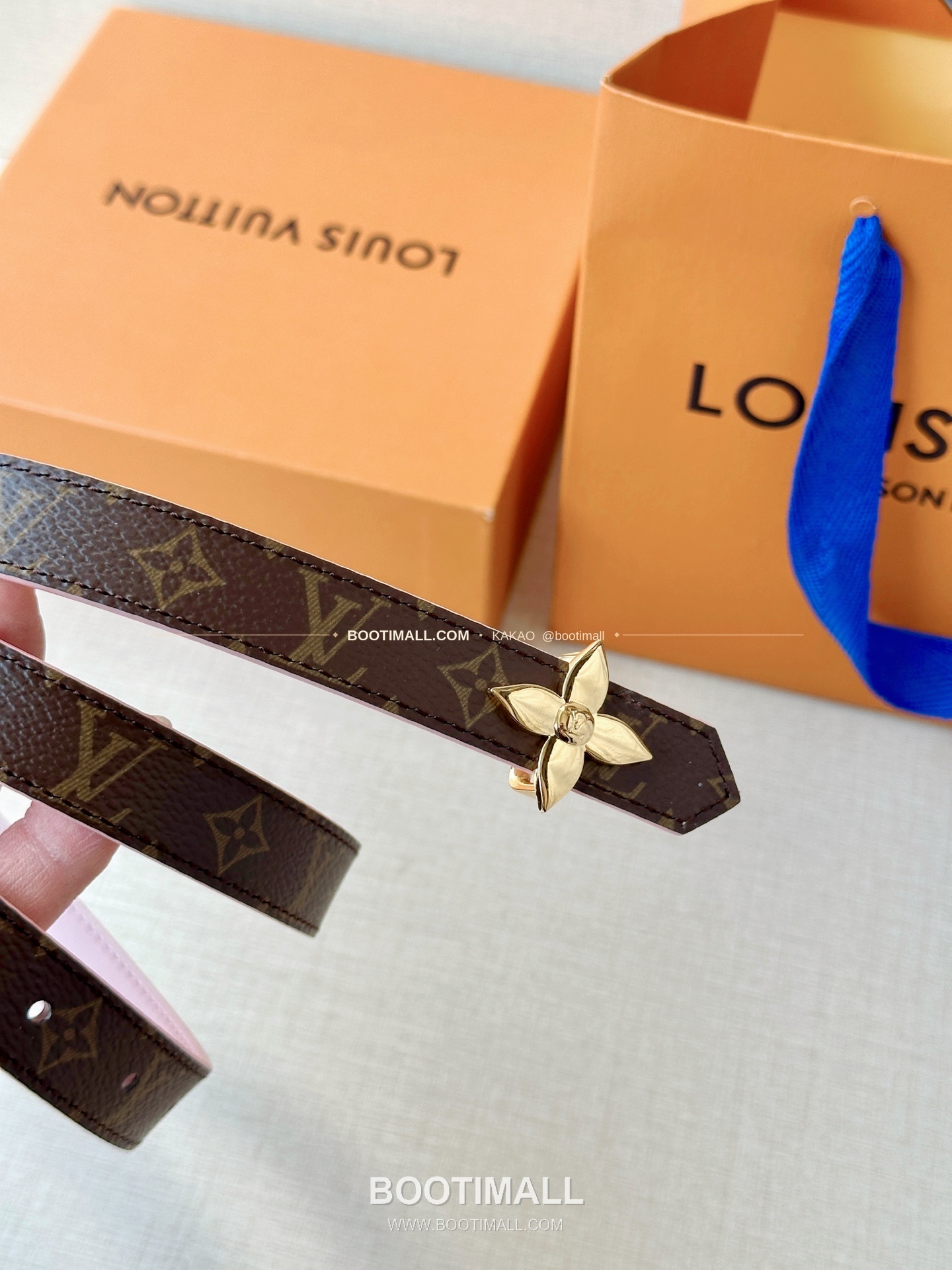 루이비통 LV 모노그램 캔버스 플라워 버클 리버서블 벨트 Louis Vuitton LV Monogram Canvas Flower Buckle Reversible Belt 2cm 6