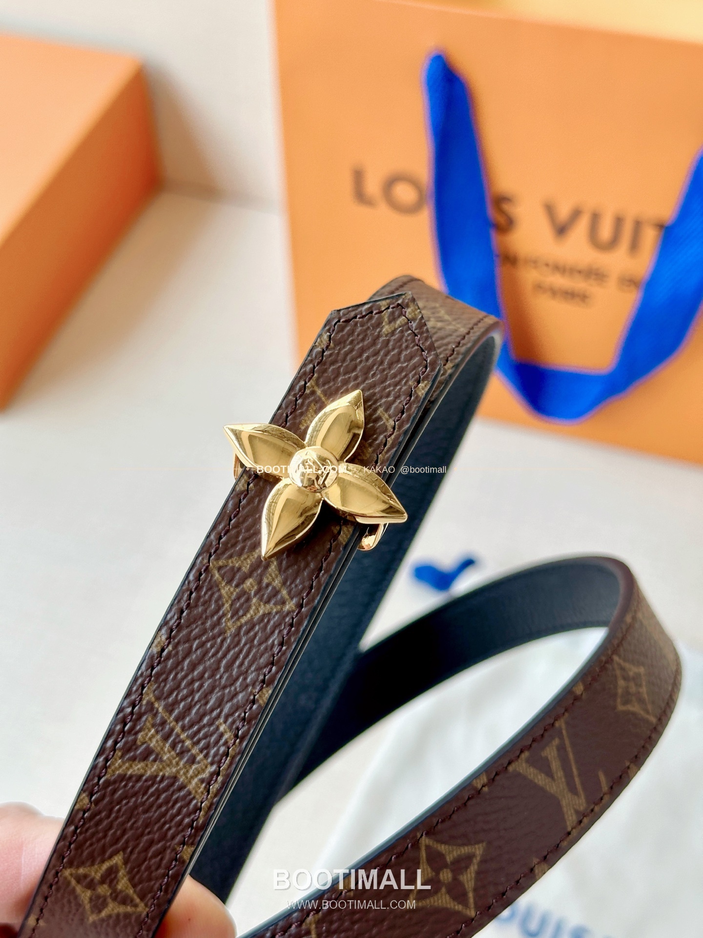 루이비통 LV 모노그램 캔버스 플라워 버클 리버서블 벨트 Louis Vuitton LV Monogram Canvas Flower Buckle Reversible Belt 2cm 4