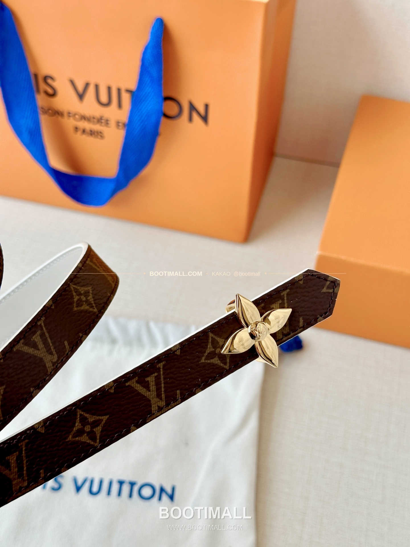 루이비통 LV 모노그램 캔버스 플라워 버클 리버서블 벨트 Louis Vuitton LV Monogram Canvas Flower Buckle Reversible Belt 2cm 3
