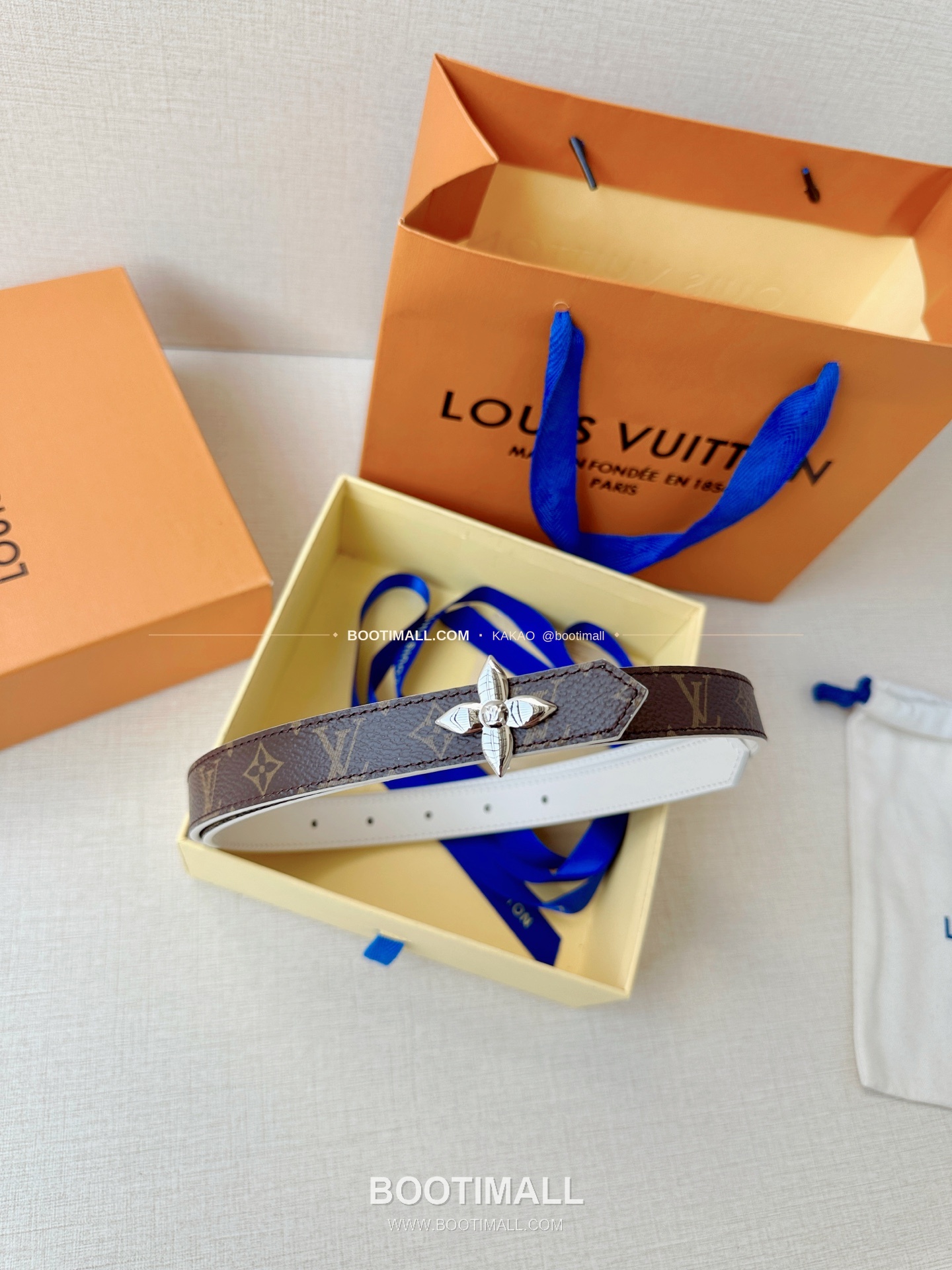 루이비통 LV 모노그램 캔버스 플라워 버클 리버서블 벨트 Louis Vuitton LV Monogram Canvas Flower Buckle Reversible Belt 2cm 6