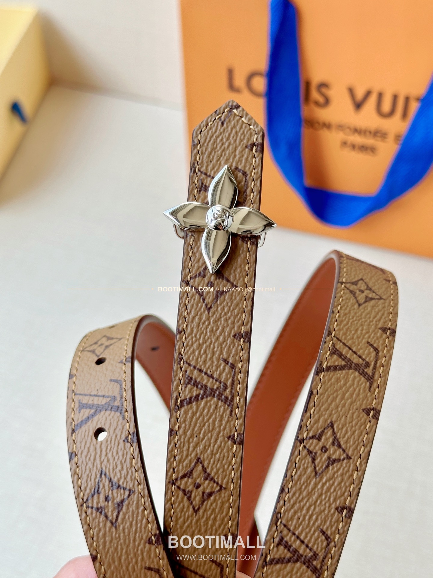 루이비통 LV 모노그램 캔버스 플라워 버클 리버서블 벨트 Louis Vuitton LV Monogram Canvas Flower Buckle Reversible Belt 2cm 3