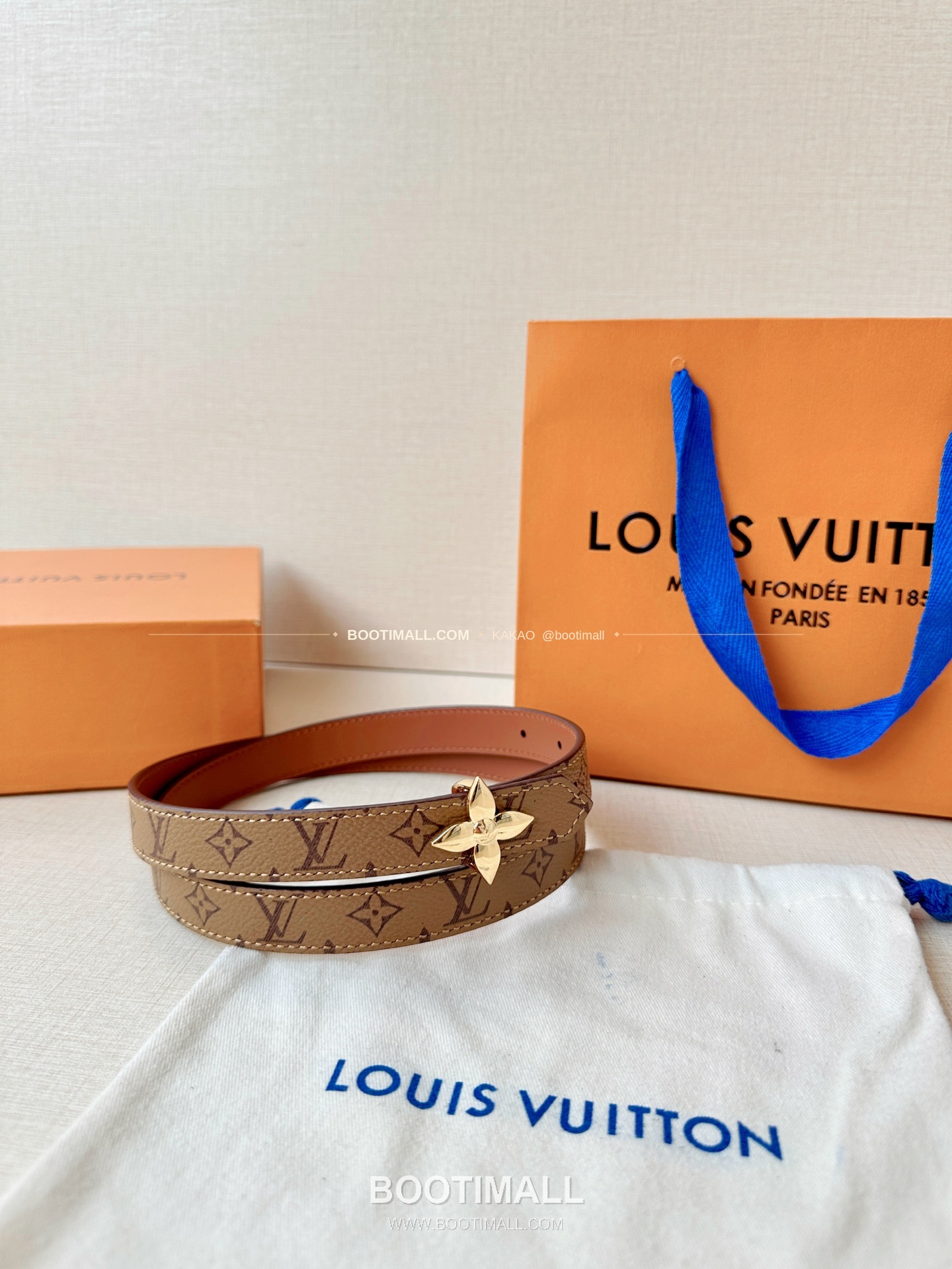 루이비통 LV 모노그램 캔버스 플라워 버클 리버서블 벨트 Louis Vuitton LV Monogram Canvas Flower Buckle Reversible Belt 2cm 6