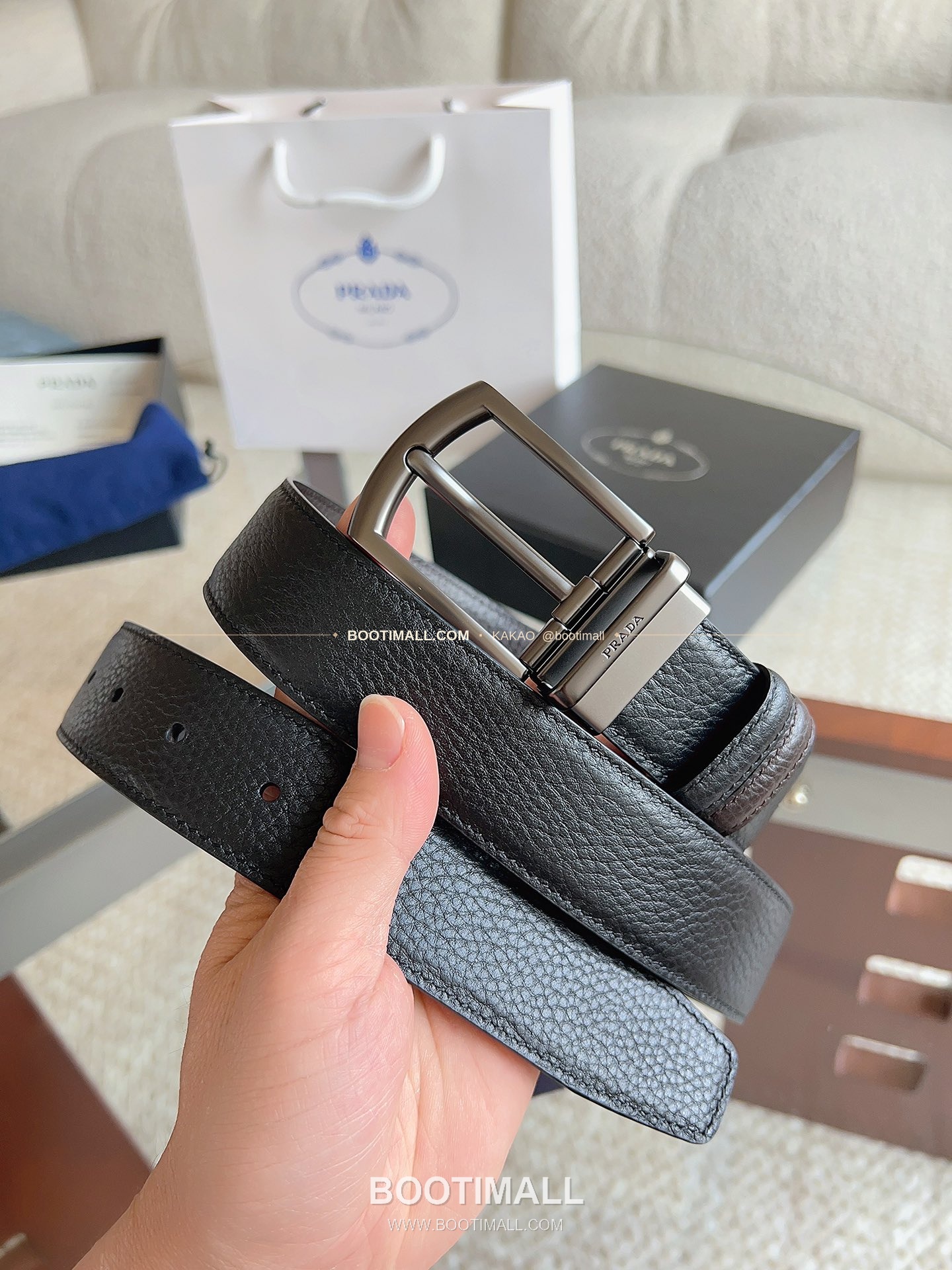 프라다 카프스킨 핀버클 리버서블 블랙 브라운 벨트 Prada Calfskin Pin Buckle Reversible Black Brown Belt 3.5cm 1