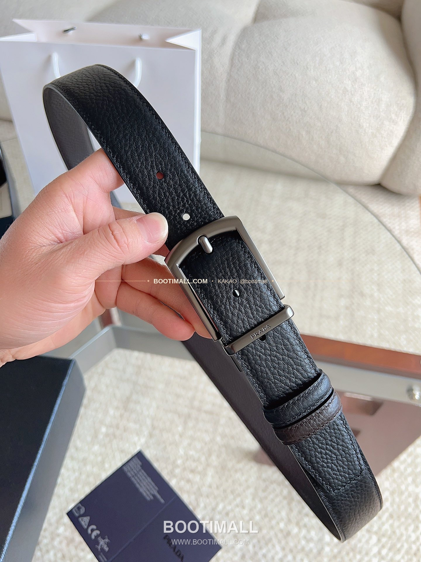 프라다 카프스킨 핀버클 리버서블 블랙 브라운 벨트 Prada Calfskin Pin Buckle Reversible Black Brown Belt 3.5cm 3