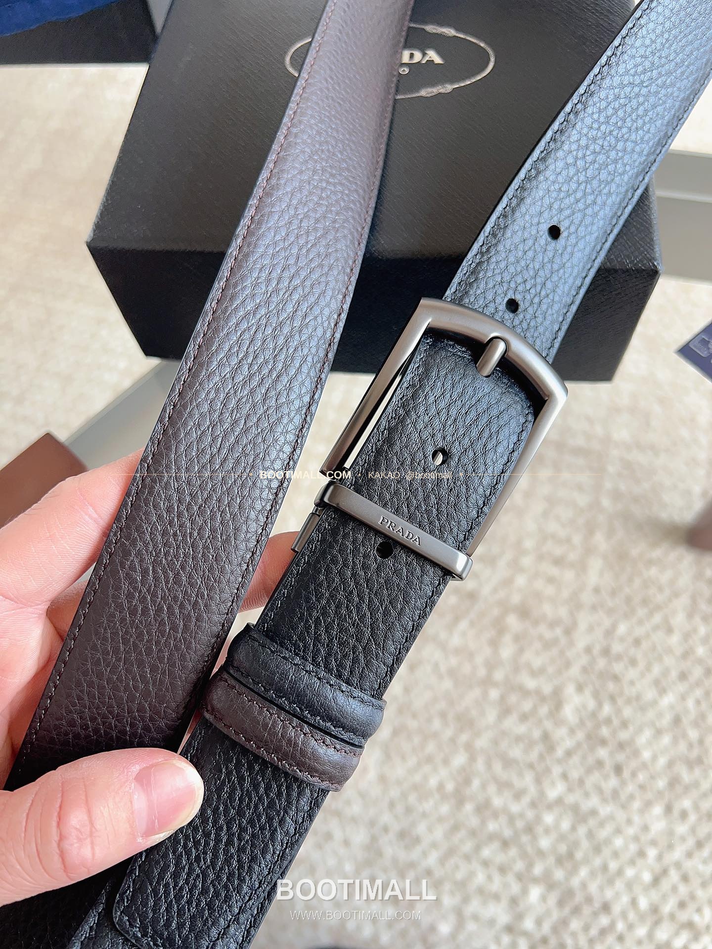 프라다 카프스킨 핀버클 리버서블 블랙 브라운 벨트 Prada Calfskin Pin Buckle Reversible Black Brown Belt 3.5cm 4