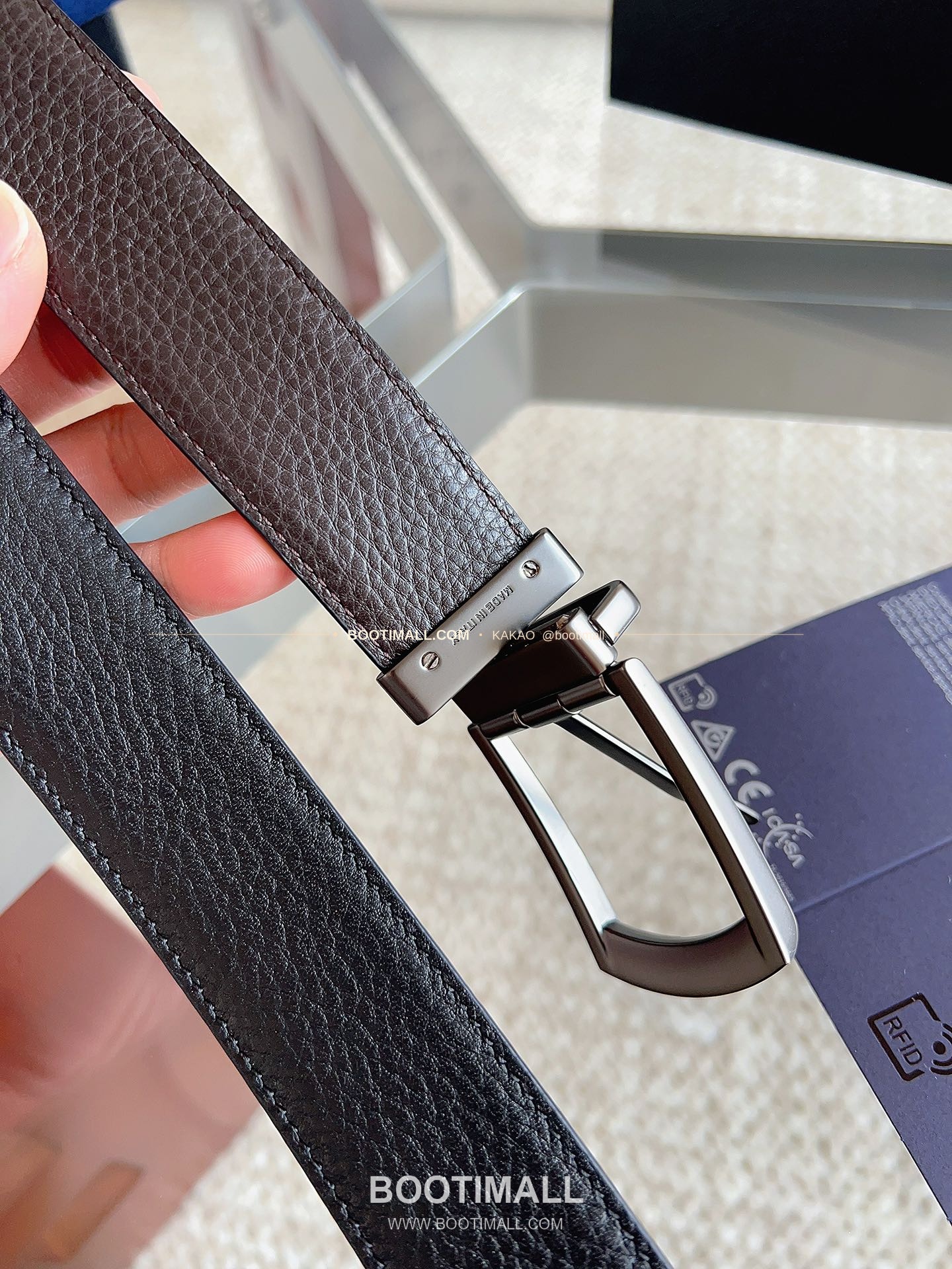 프라다 카프스킨 핀버클 리버서블 블랙 브라운 벨트 Prada Calfskin Pin Buckle Reversible Black Brown Belt 3.5cm 7