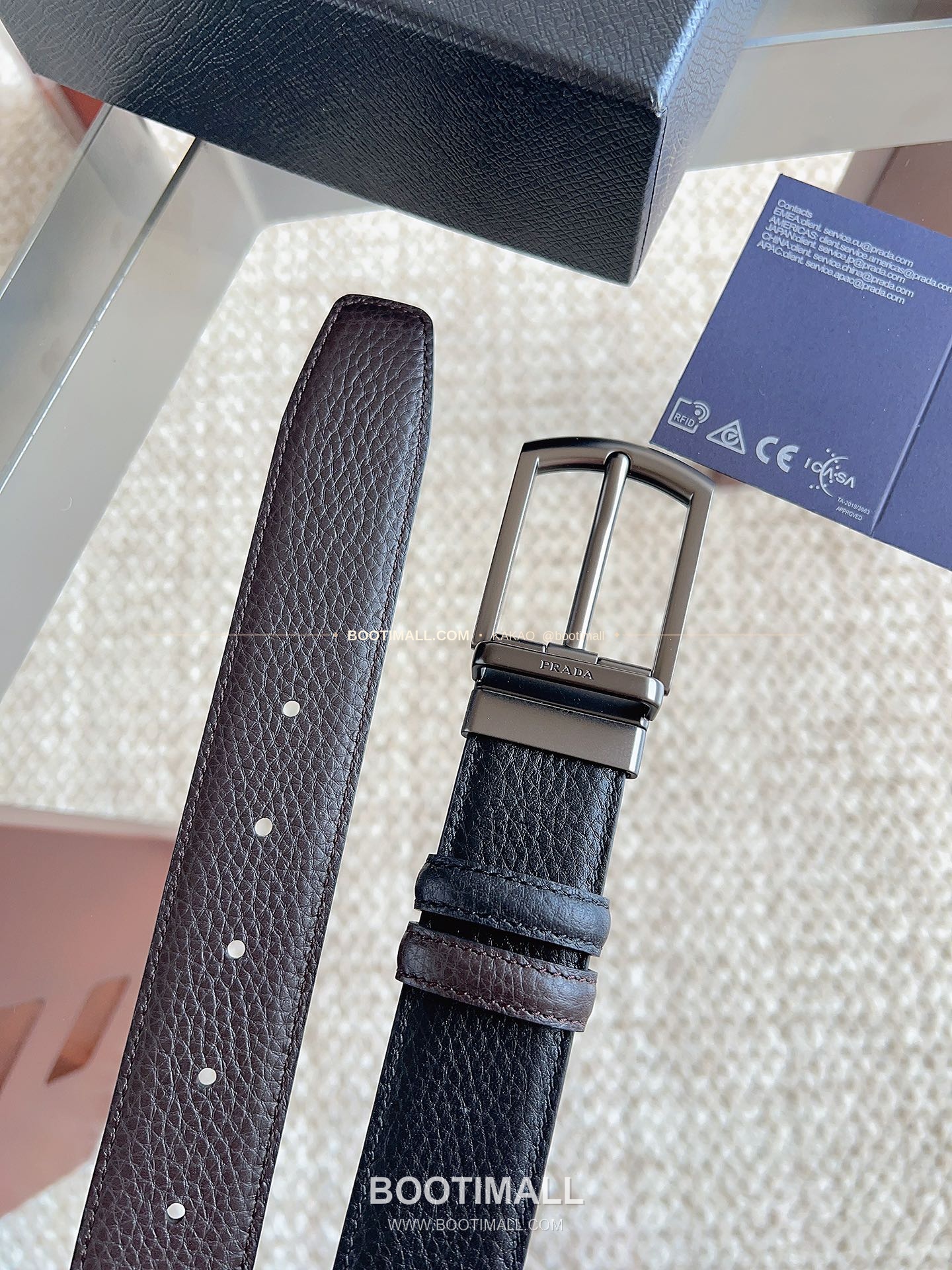 프라다 카프스킨 핀버클 리버서블 블랙 브라운 벨트 Prada Calfskin Pin Buckle Reversible Black Brown Belt 3.5cm 8