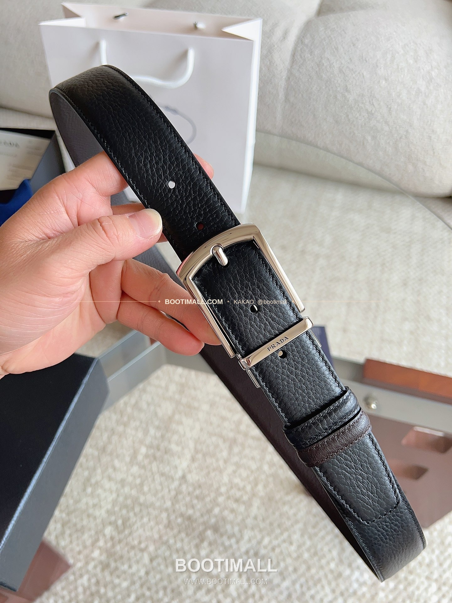 프라다 카프스킨 핀버클 리버서블 블랙 브라운 벨트 Prada Calfskin Pin Buckle Reversible Black Brown Belt 3.5cm 3
