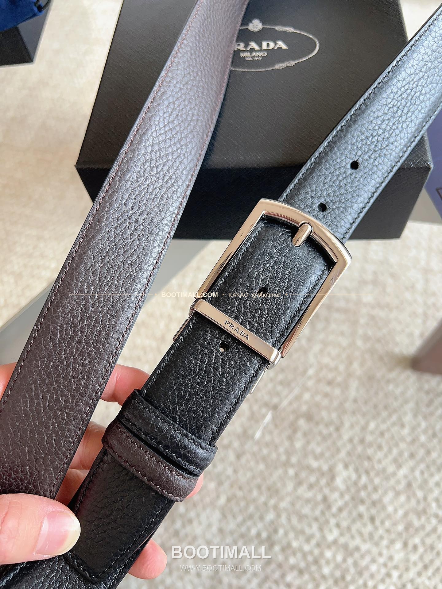 프라다 카프스킨 핀버클 리버서블 블랙 브라운 벨트 Prada Calfskin Pin Buckle Reversible Black Brown Belt 3.5cm 4