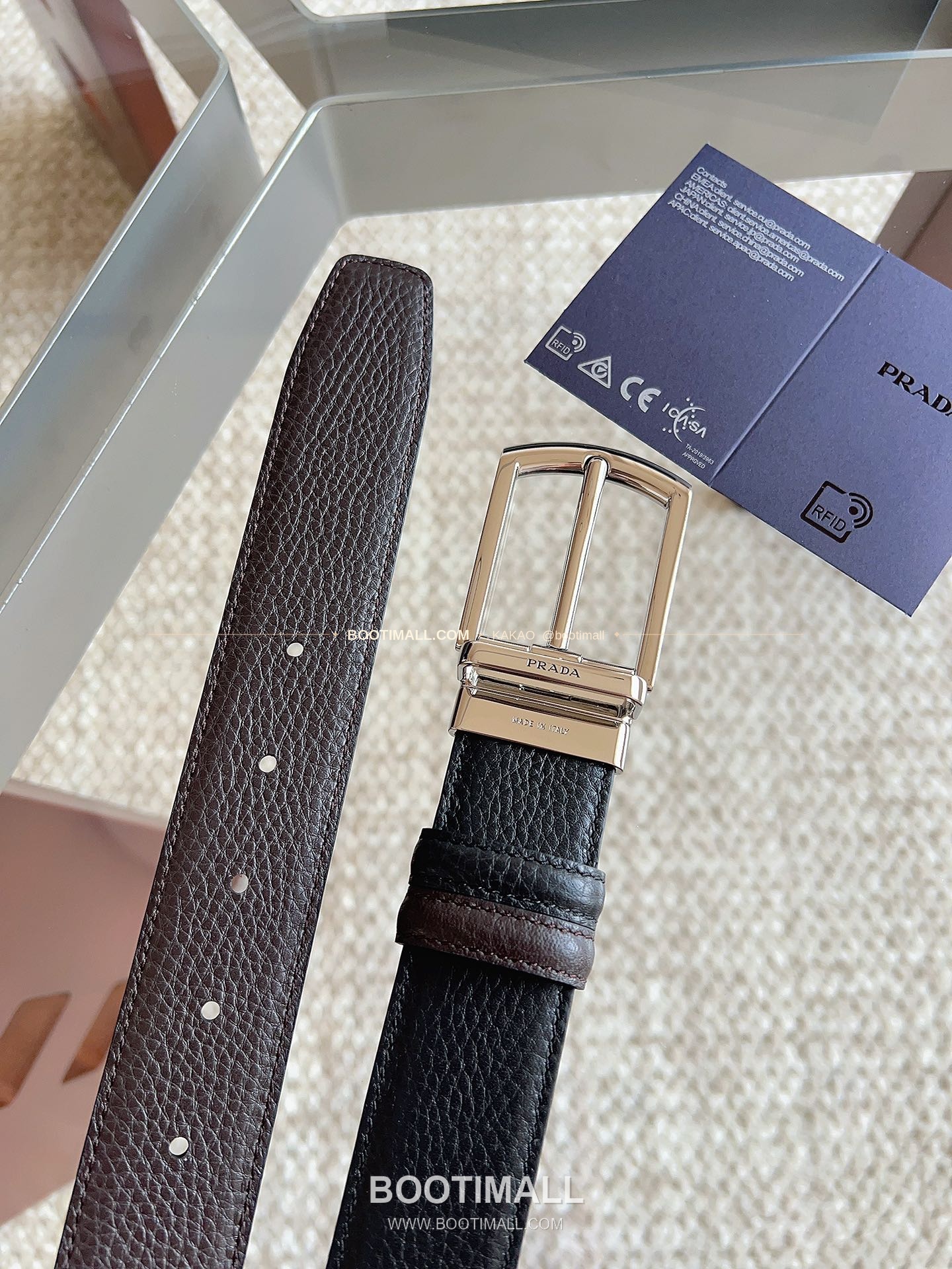 프라다 카프스킨 핀버클 리버서블 블랙 브라운 벨트 Prada Calfskin Pin Buckle Reversible Black Brown Belt 3.5cm 7
