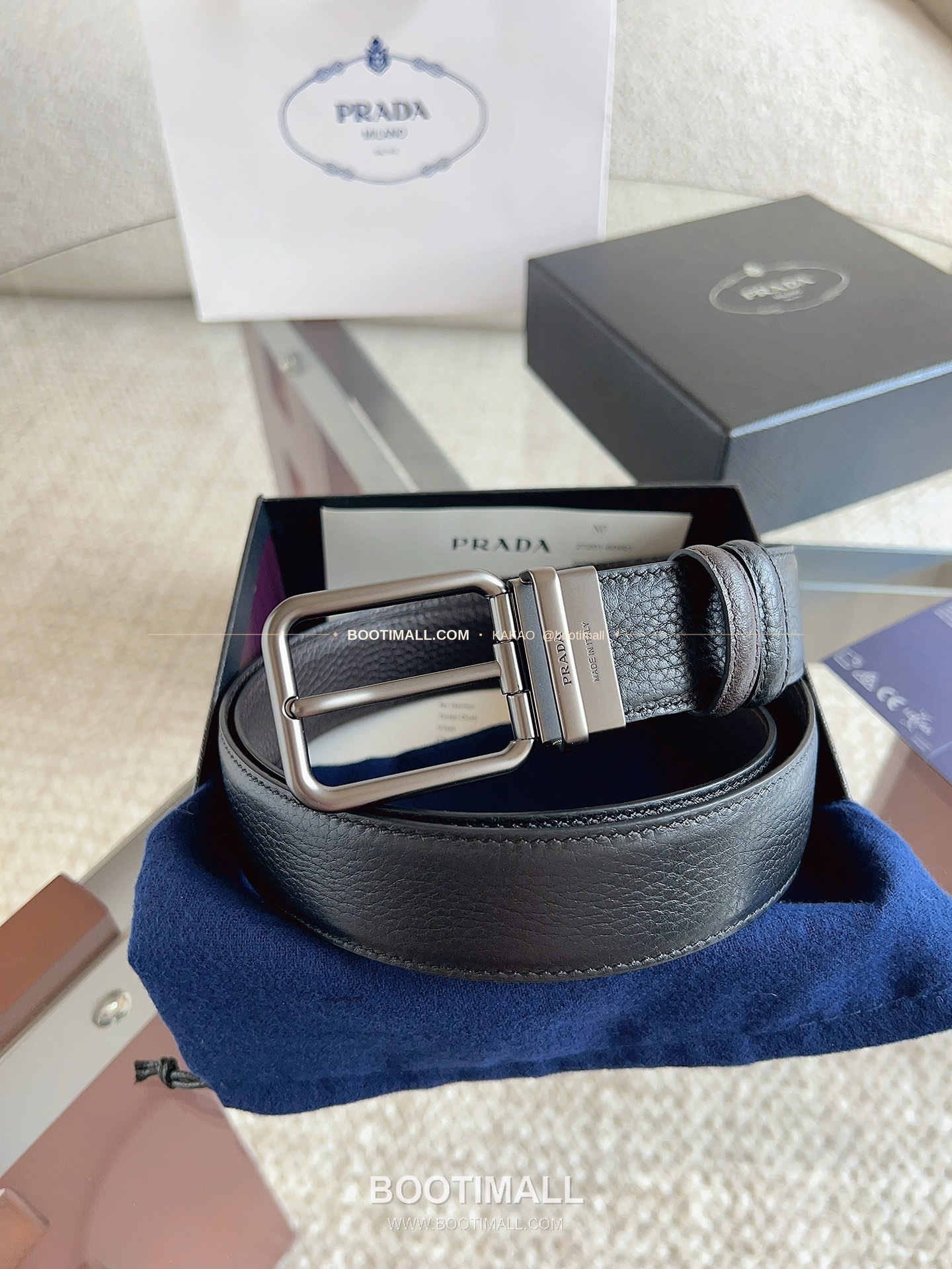 프라다 카프스킨 핀버클 리버서블 블랙 브라운 벨트 Prada Calfskin Pin Buckle Reversible Black Brown Belt 3.5cm 2