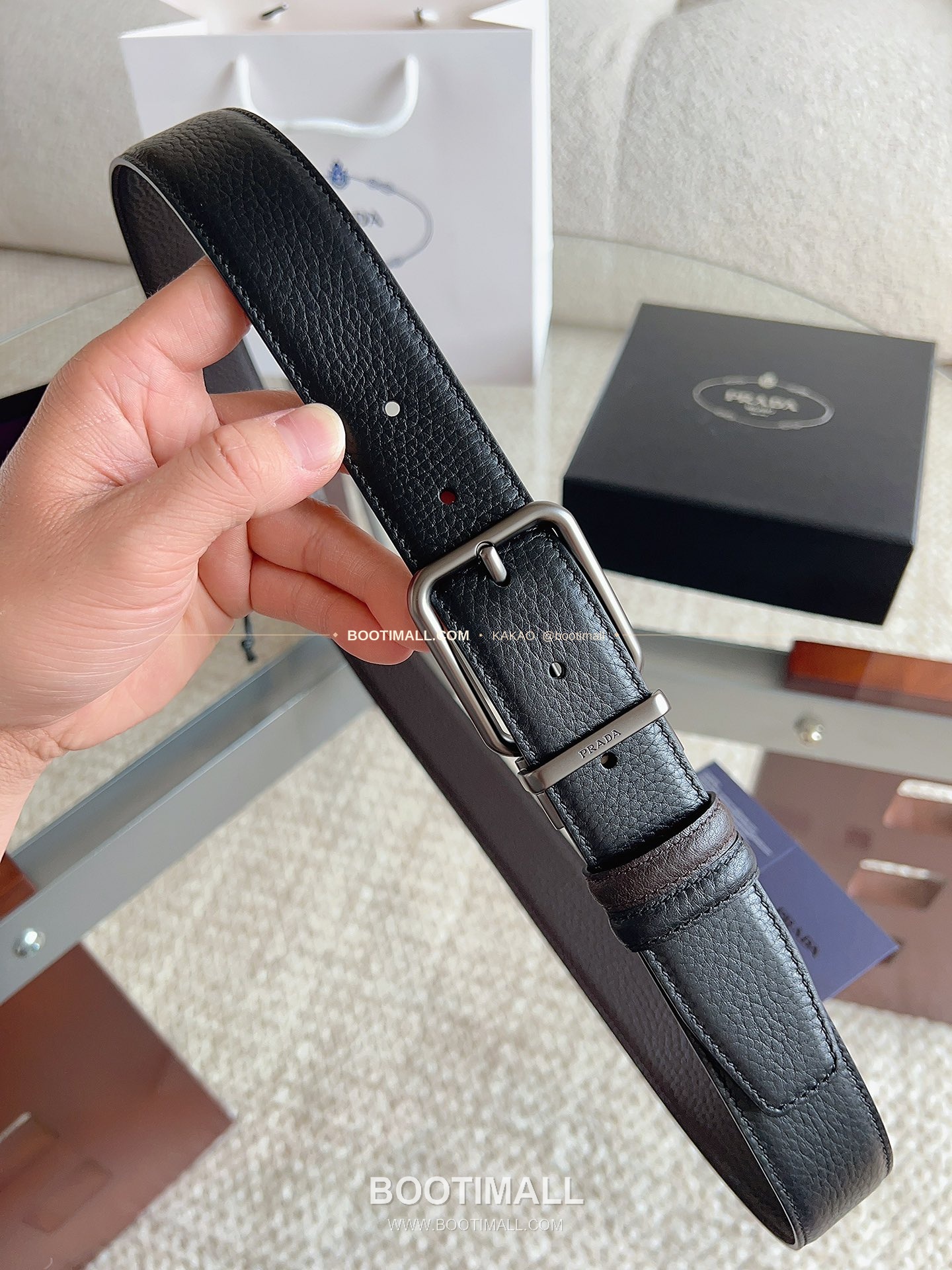 프라다 카프스킨 핀버클 리버서블 블랙 브라운 벨트 Prada Calfskin Pin Buckle Reversible Black Brown Belt 3.5cm 3