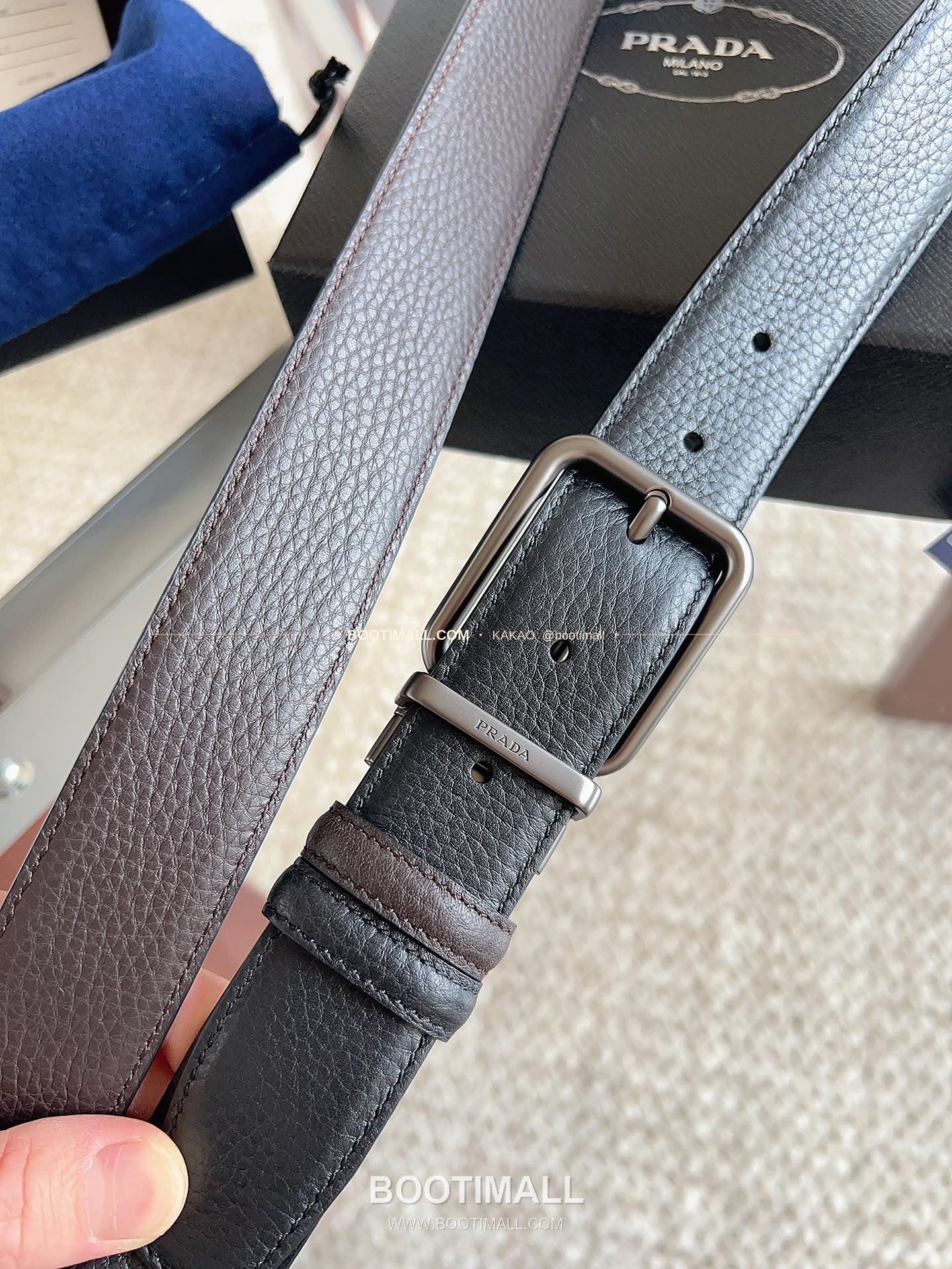 프라다 카프스킨 핀버클 리버서블 블랙 브라운 벨트 Prada Calfskin Pin Buckle Reversible Black Brown Belt 3.5cm 4