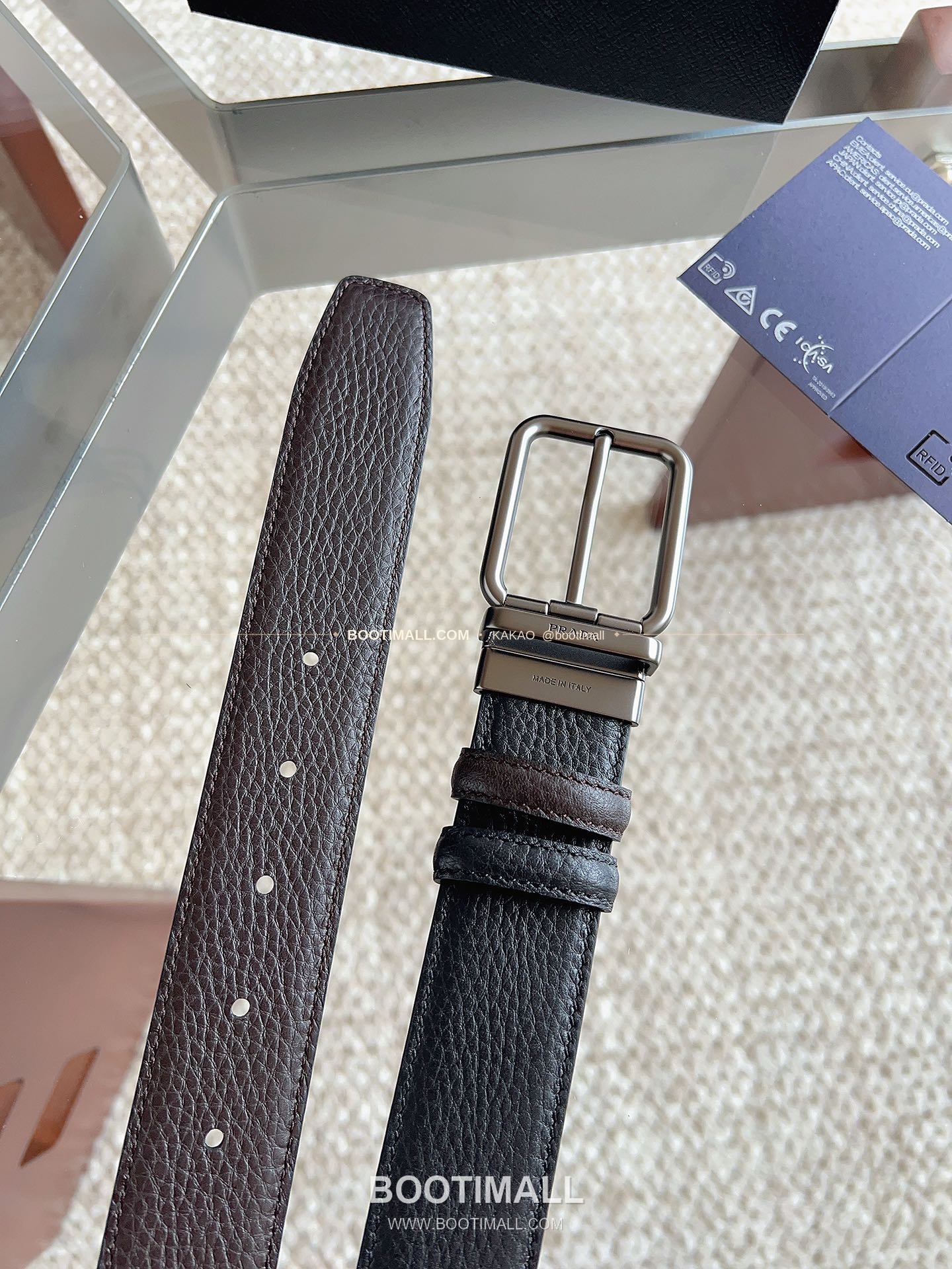 프라다 카프스킨 핀버클 리버서블 블랙 브라운 벨트 Prada Calfskin Pin Buckle Reversible Black Brown Belt 3.5cm 8