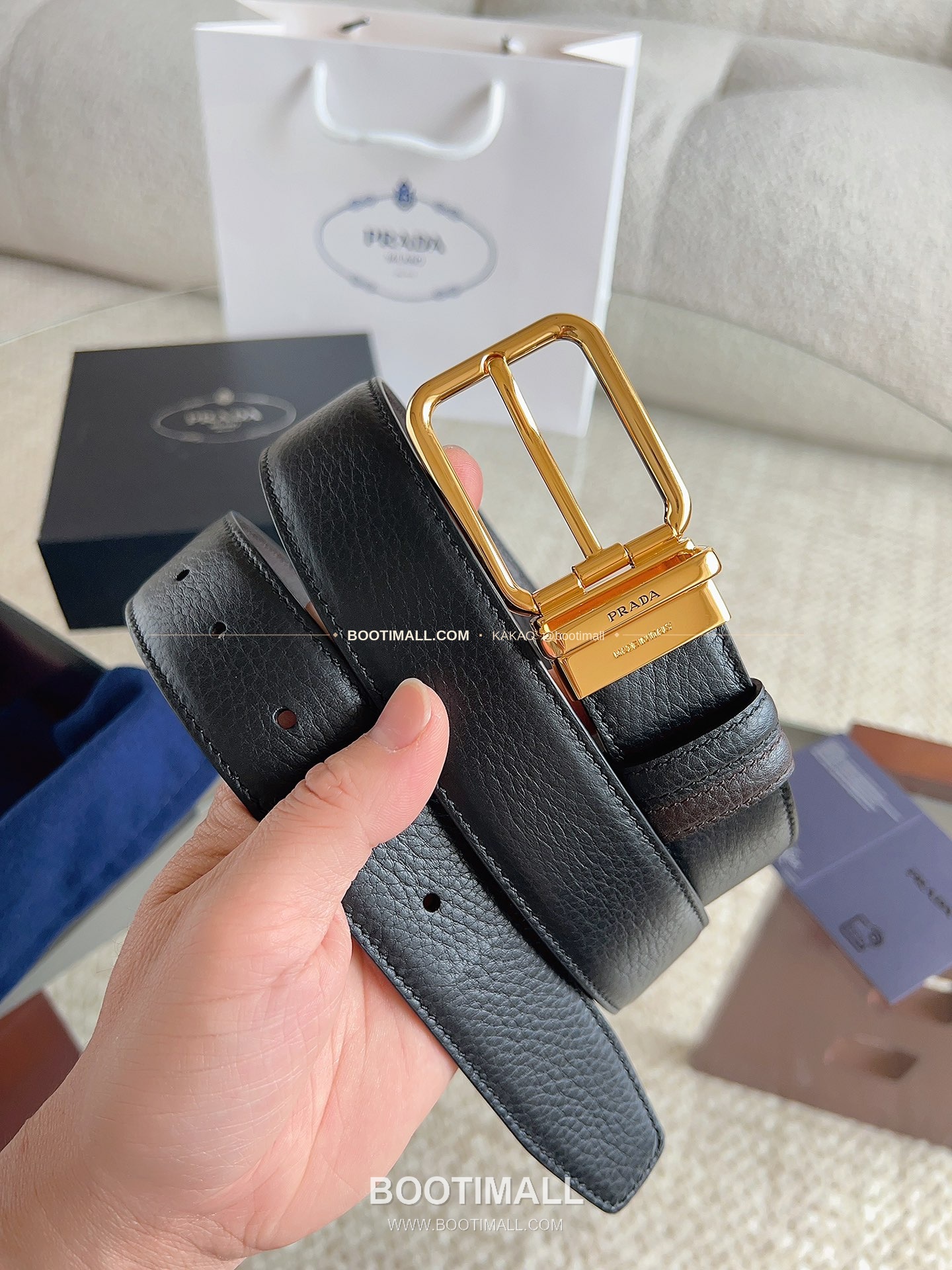 프라다 카프스킨 핀버클 리버서블 블랙 브라운 벨트 Prada Calfskin Pin Buckle Reversible Black Brown Belt 3.5cm 1