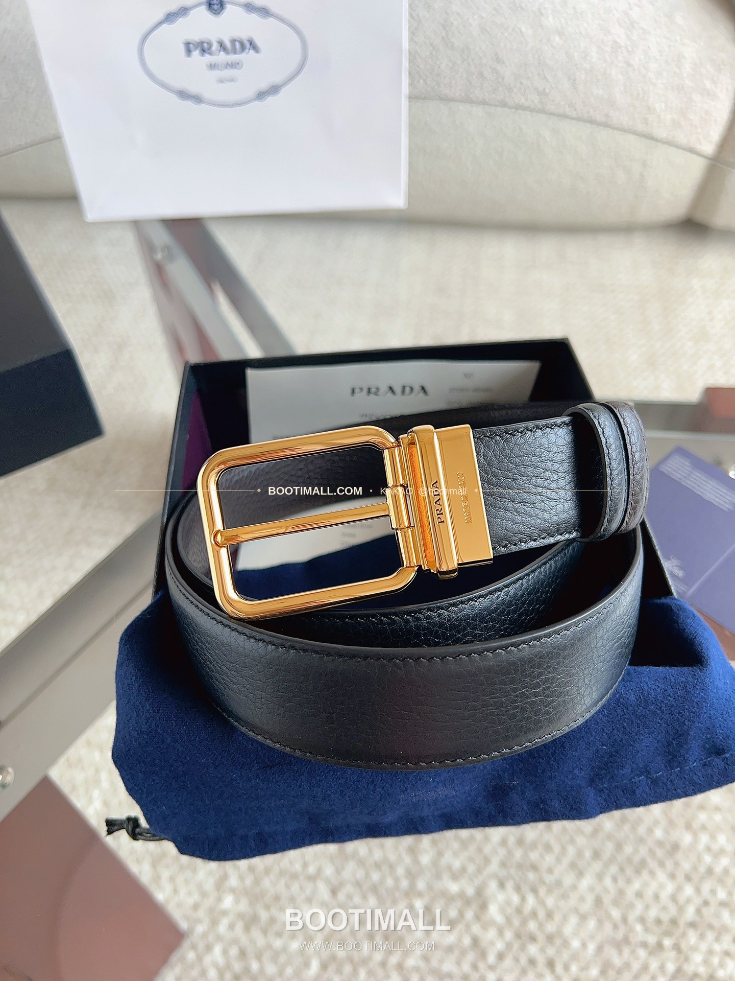 프라다 카프스킨 핀버클 리버서블 블랙 브라운 벨트 Prada Calfskin Pin Buckle Reversible Black Brown Belt 3.5cm 2