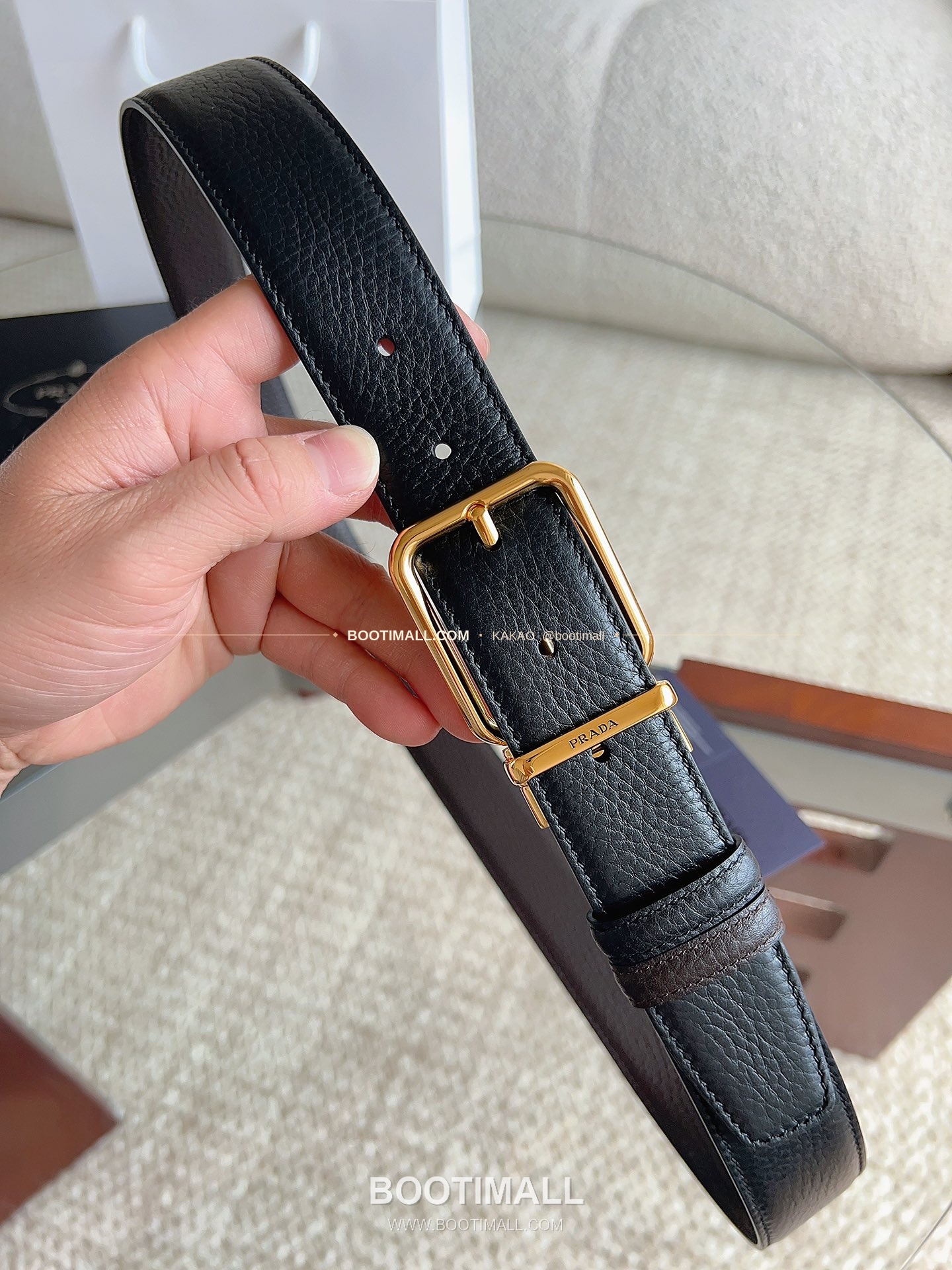 프라다 카프스킨 핀버클 리버서블 블랙 브라운 벨트 Prada Calfskin Pin Buckle Reversible Black Brown Belt 3.5cm 3