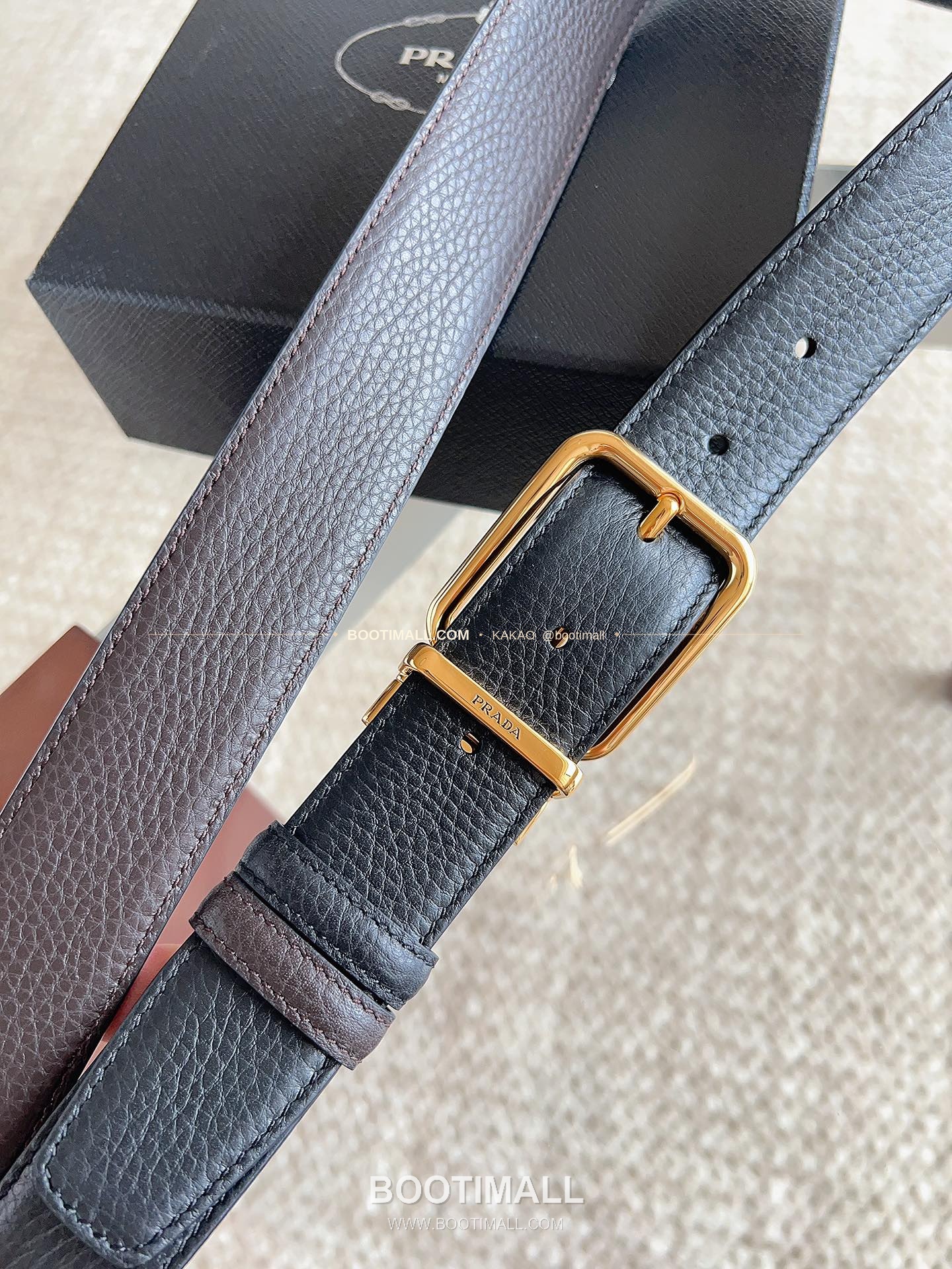 프라다 카프스킨 핀버클 리버서블 블랙 브라운 벨트 Prada Calfskin Pin Buckle Reversible Black Brown Belt 3.5cm 4