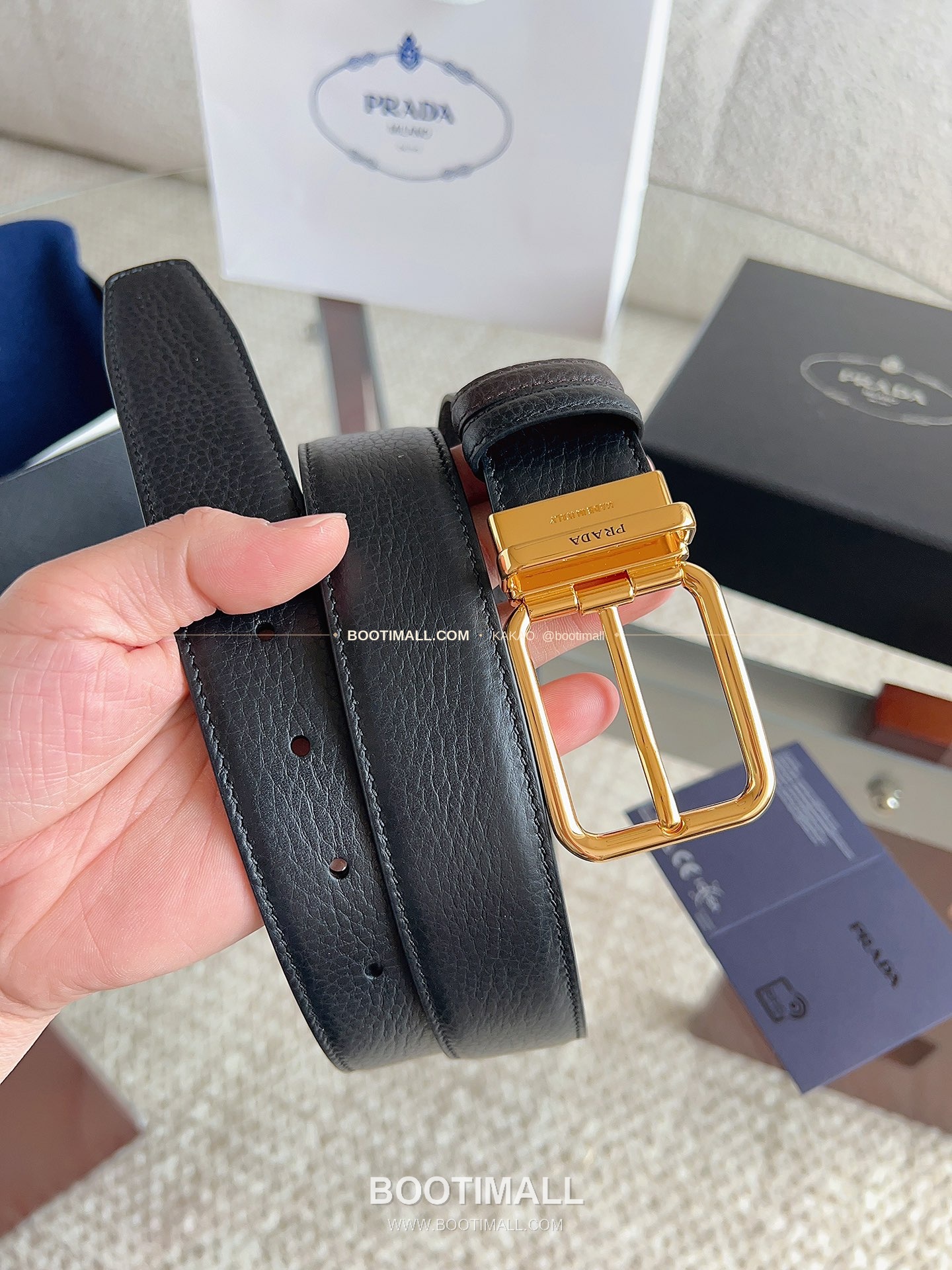 프라다 카프스킨 핀버클 리버서블 블랙 브라운 벨트 Prada Calfskin Pin Buckle Reversible Black Brown Belt 3.5cm 5
