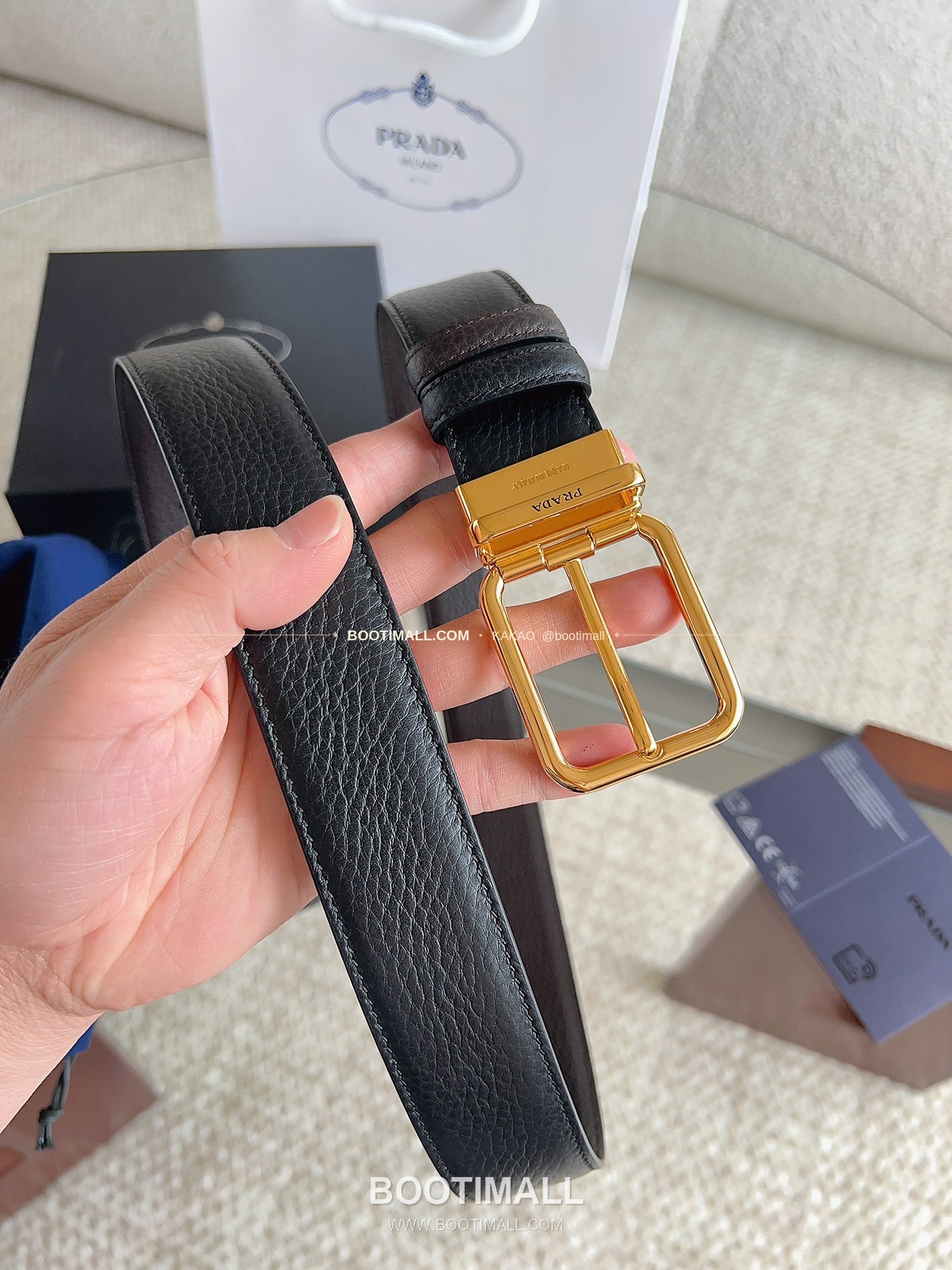 프라다 카프스킨 핀버클 리버서블 블랙 브라운 벨트 Prada Calfskin Pin Buckle Reversible Black Brown Belt 3.5cm 6
