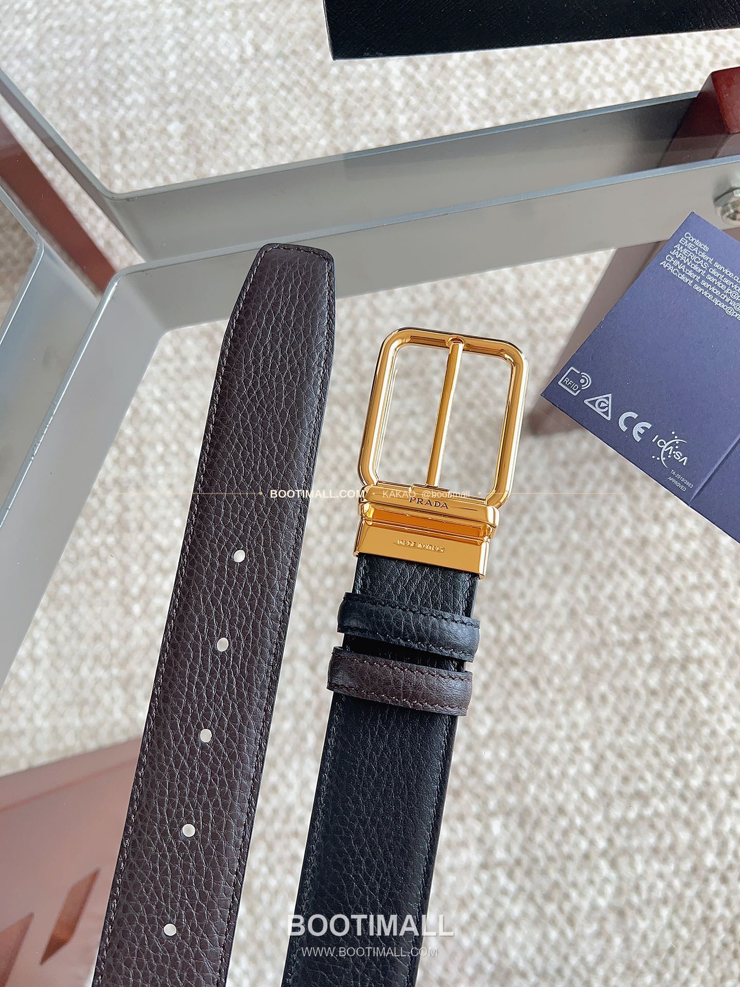 프라다 카프스킨 핀버클 리버서블 블랙 브라운 벨트 Prada Calfskin Pin Buckle Reversible Black Brown Belt 3.5cm 7