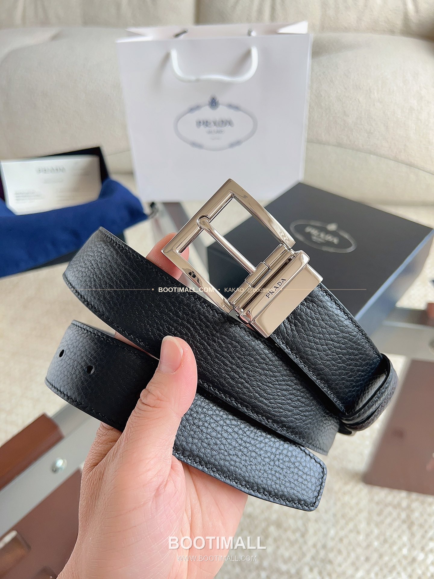 프라다 카프스킨 핀버클 리버서블 블랙 브라운 벨트 Prada Calfskin Pin Buckle Reversible Black Brown Belt 3.5cm 1