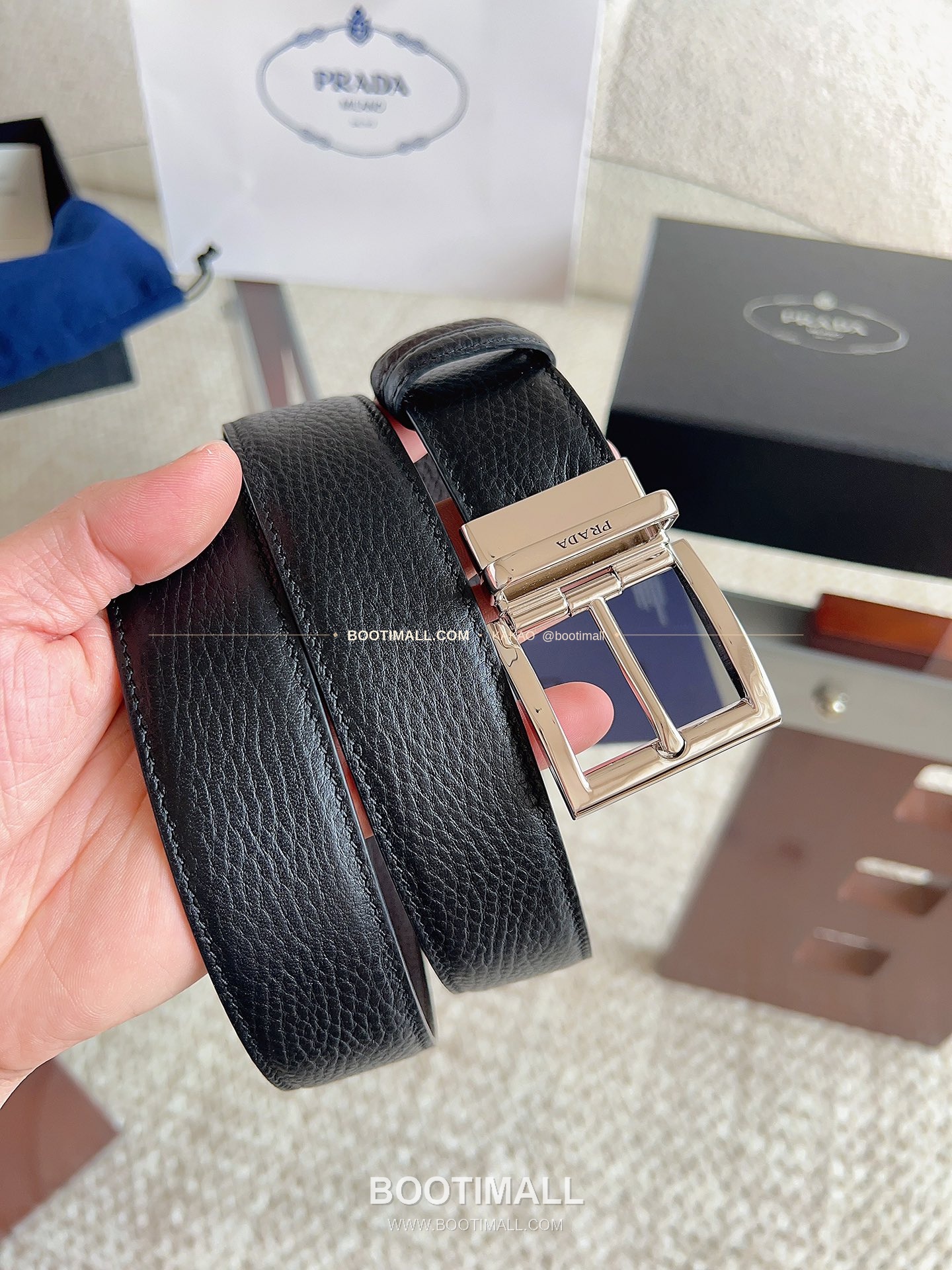 프라다 카프스킨 핀버클 리버서블 블랙 브라운 벨트 Prada Calfskin Pin Buckle Reversible Black Brown Belt 3.5cm 5