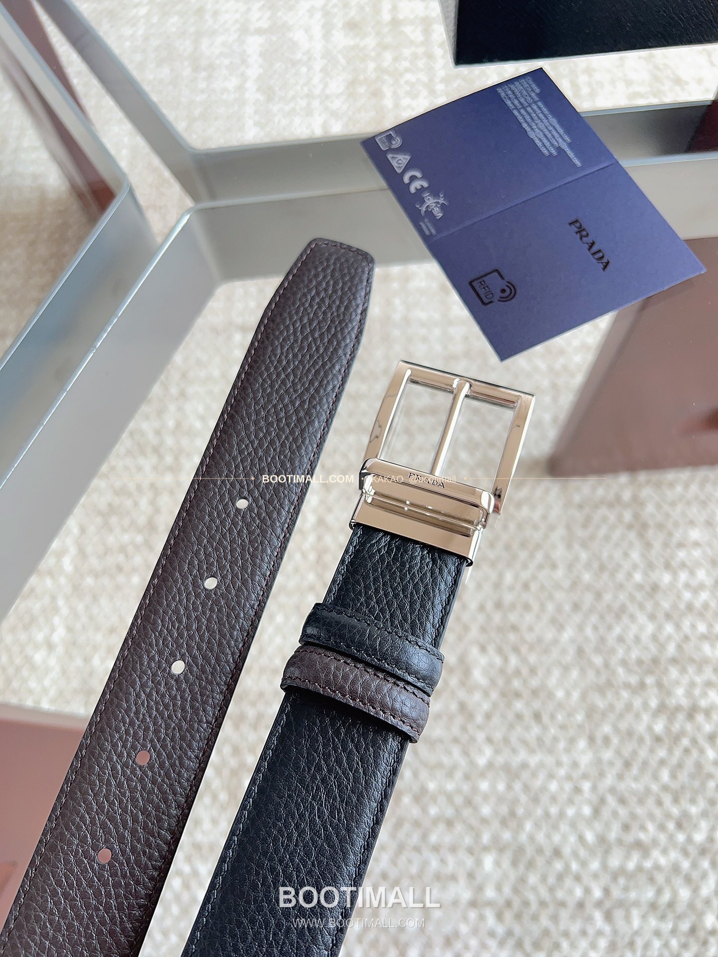 프라다 카프스킨 핀버클 리버서블 블랙 브라운 벨트 Prada Calfskin Pin Buckle Reversible Black Brown Belt 3.5cm 7