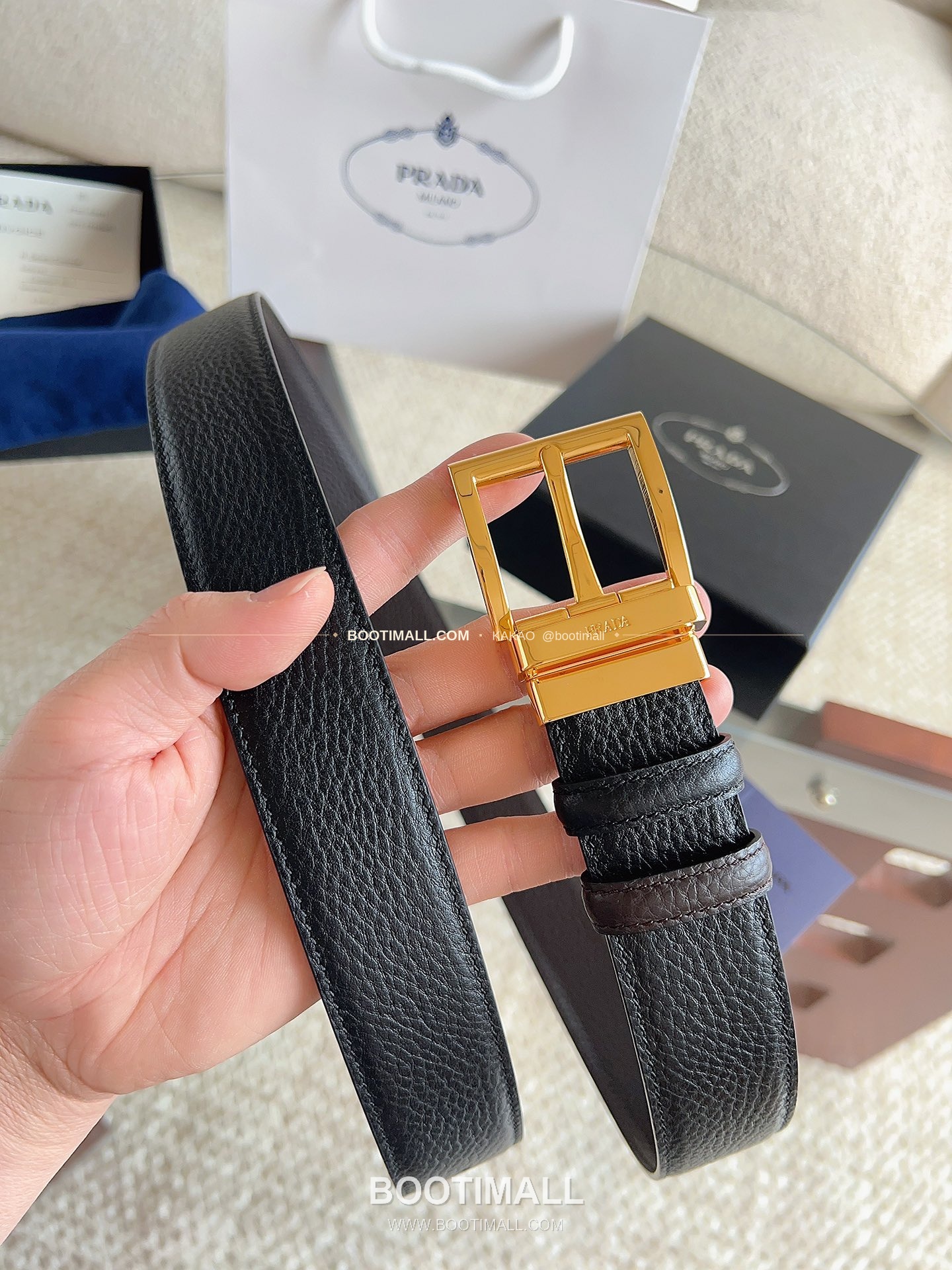 프라다 카프스킨 핀버클 리버서블 블랙 브라운 벨트 Prada Calfskin Pin Buckle Reversible Black Brown Belt 3.5cm 2