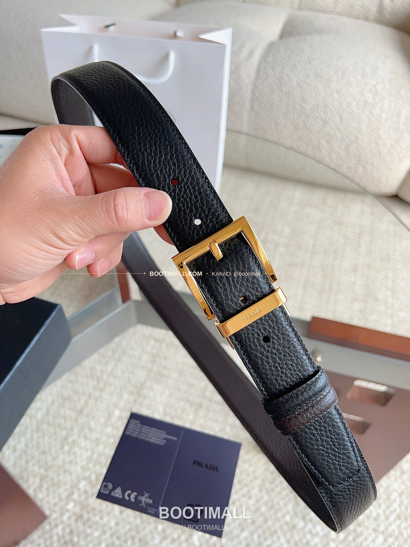 프라다 카프스킨 핀버클 리버서블 블랙 브라운 벨트 Prada Calfskin Pin Buckle Reversible Black Brown Belt 3.5cm 3