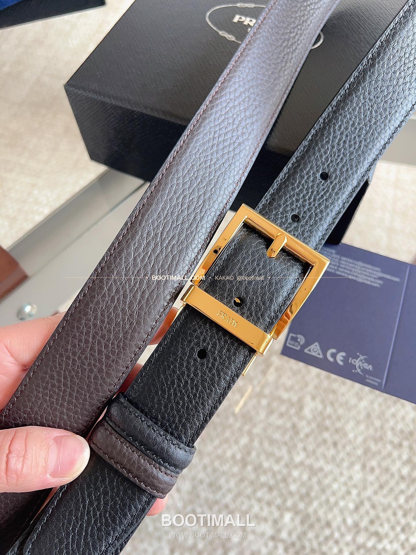 프라다 카프스킨 핀버클 리버서블 블랙 브라운 벨트 Prada Calfskin Pin Buckle Reversible Black Brown Belt 3.5cm 4