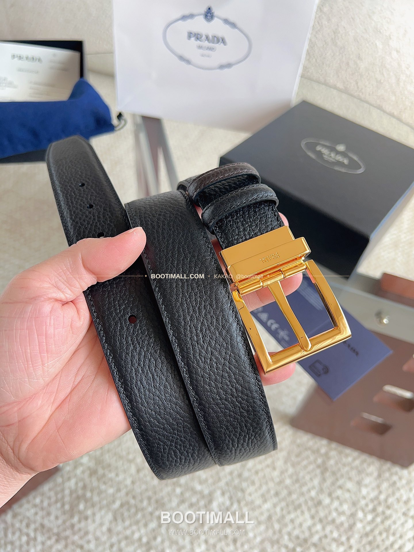 프라다 카프스킨 핀버클 리버서블 블랙 브라운 벨트 Prada Calfskin Pin Buckle Reversible Black Brown Belt 3.5cm 5